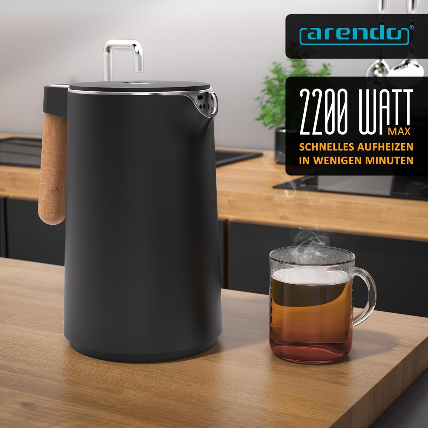 Wasserkocher mit Temperatureinstellung, A: Heller Griff
