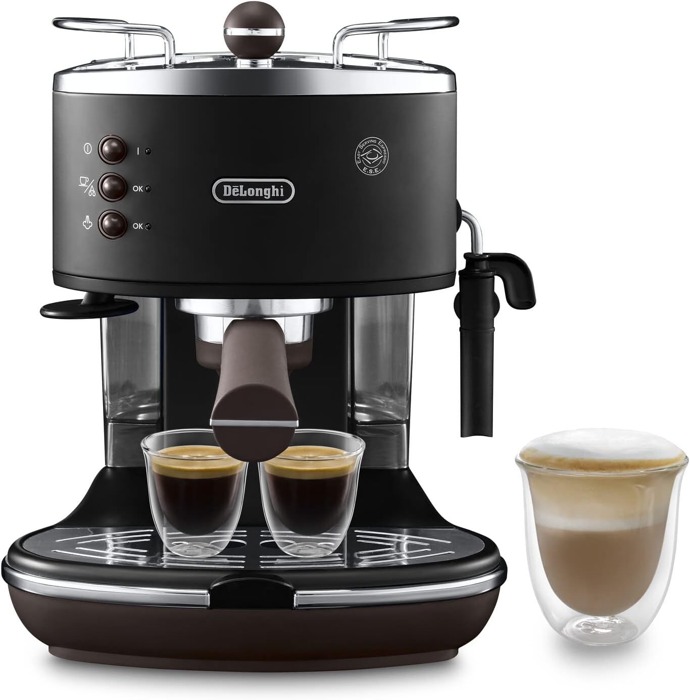 Icona Vintage ECOV311BK Espressomaschine mit Milchaufschäumer, Schwarz