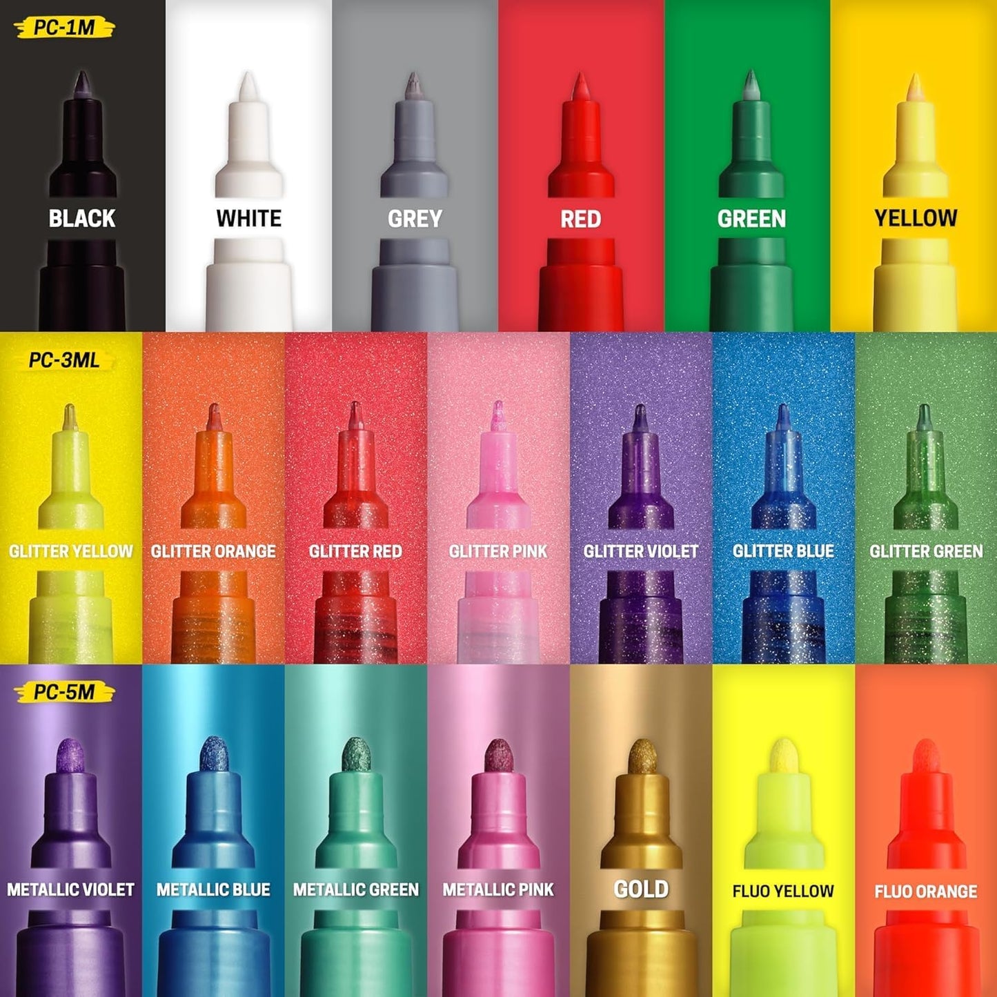 Acryl-Marker-Set Groovy Colours, 20er Set Weiss, Rot, Dunkelgrün, Grau, Gelb, Schwarz, Rosa, Orange, Dunkelgrün, Dunkelblau, Lila,