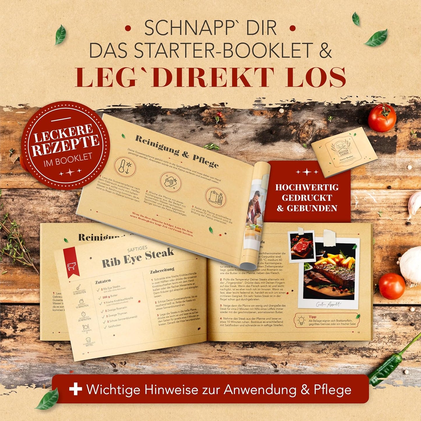 Gusseisenpfanne 28cm mit Deckel & Wender, 28cm Geschliffene Pfanne + Deckel + Wender