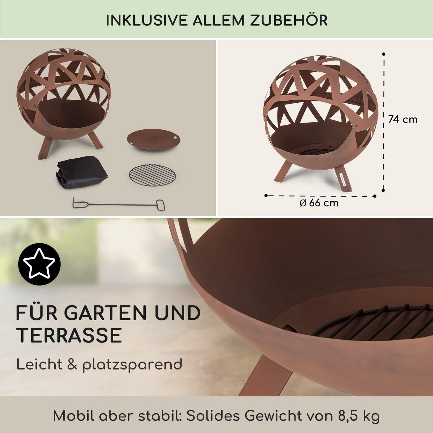 Robuste  Stahl-Feuerschale 68 cm, Colima Rost