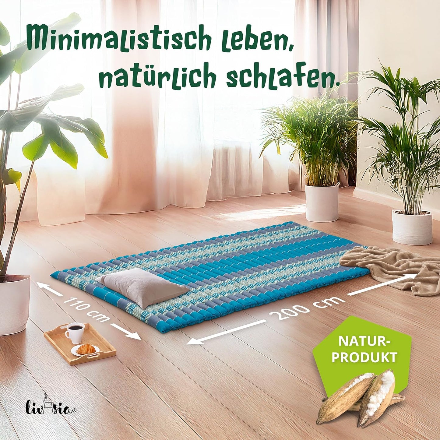 Rollmatte Rollmatratze Gästebett (200x110x4,5cm), L (200 x 110 cm) Hellblau
