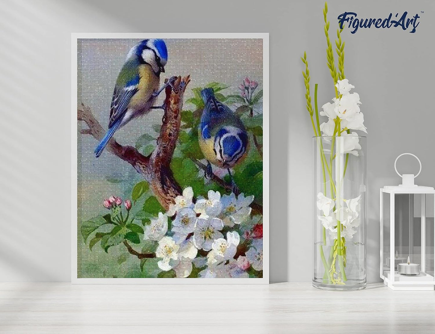Diamond Painting, 40 x 50 cm, Blaumeise auf Ast 40x50cm (Ohne Rahmen)