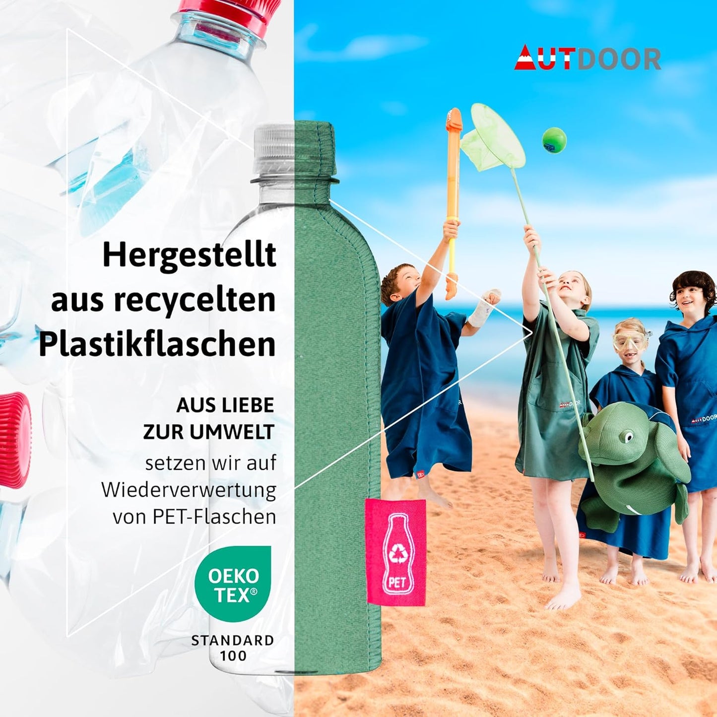 Badeponcho mit Kapuze, Large Grün
