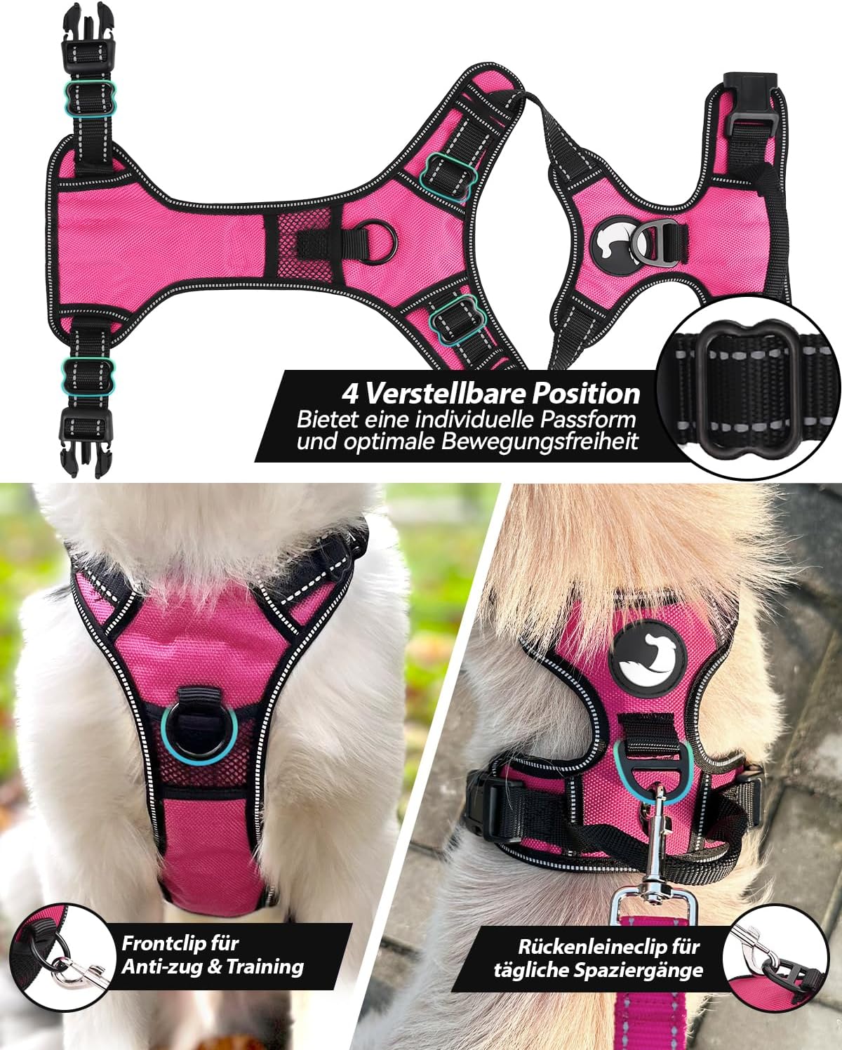 Reflektierendes Hundegeschirr, S (1er Pack) Leuchtend Rosa