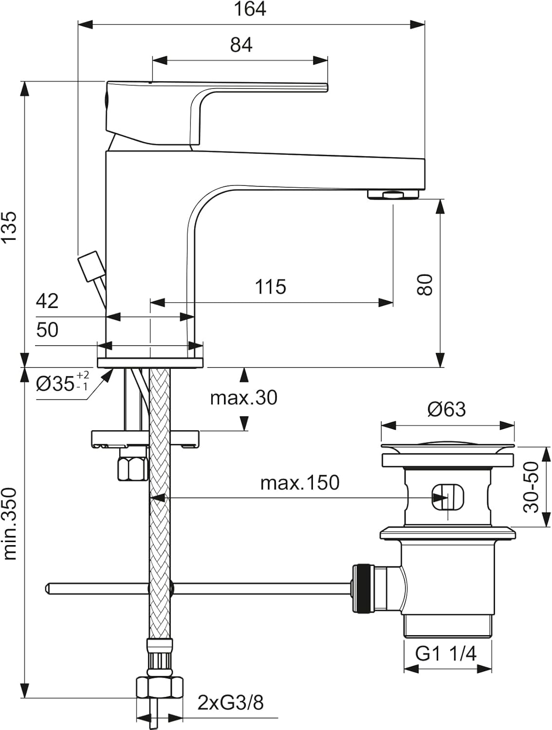 Cerafine D Waschtischarmatur mit Ablaufgarnitur, Auslaufhöhe 80mm mit Ablaufgarnitur