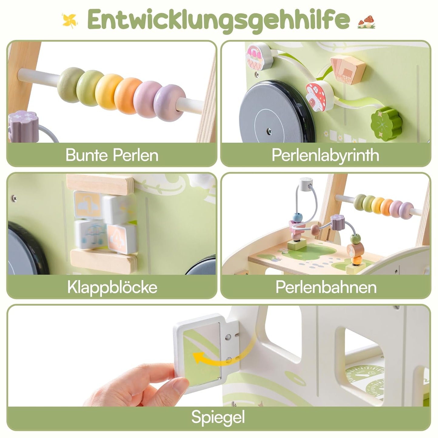 Einstellbarer Baby Lauflernwagen aus Holz, Grün