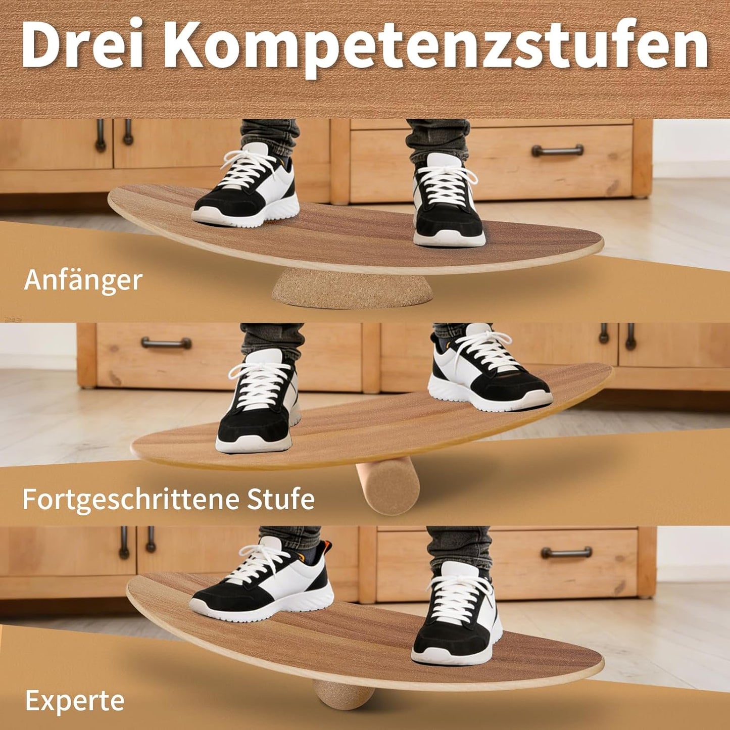 Balance Board Set mit Korkrolle und Halbkugel, Eichenfarbe