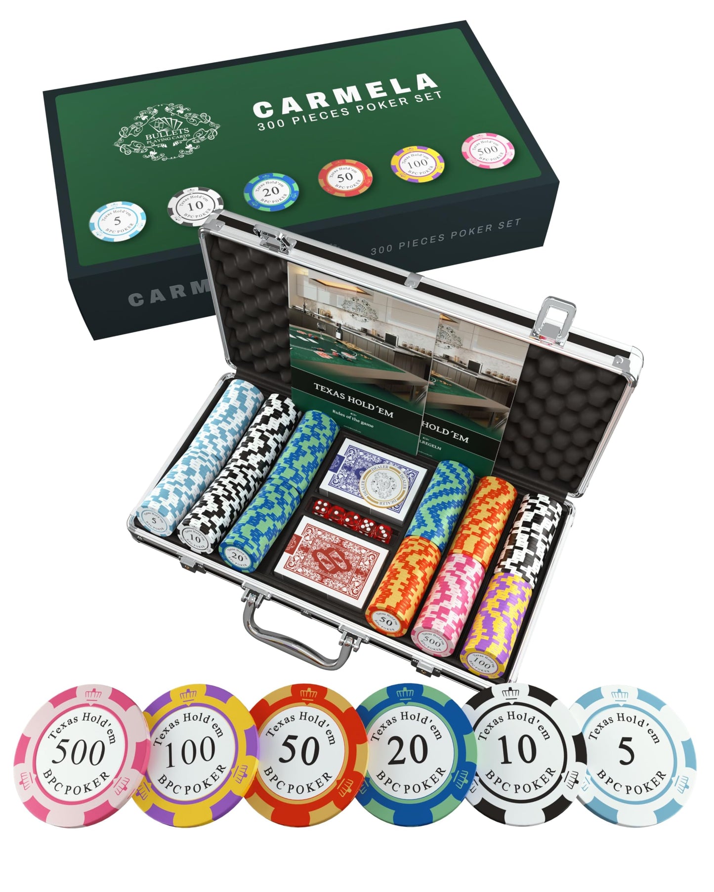 Pokerkoffer Carmela mit 300 Clay-Chips, 300 Chips