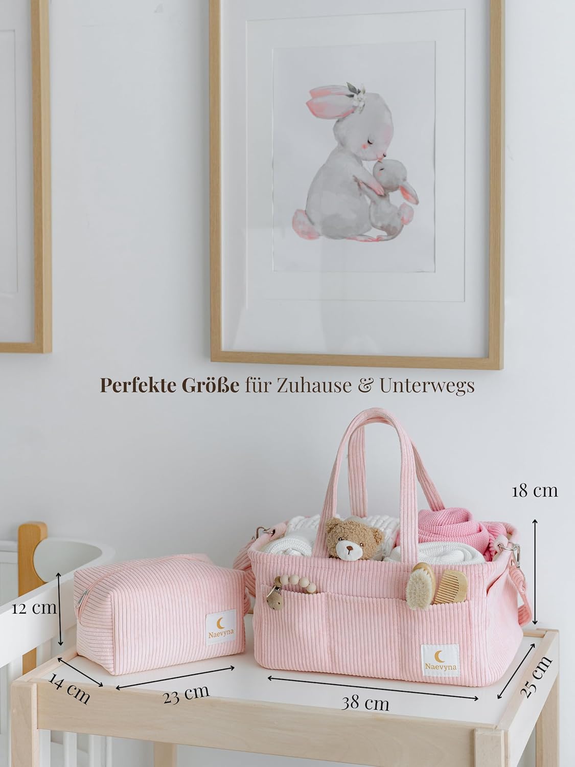 2-in-1 Wickelkorb Organizer mit Schultergurt und Windeltasche, Puderrosa