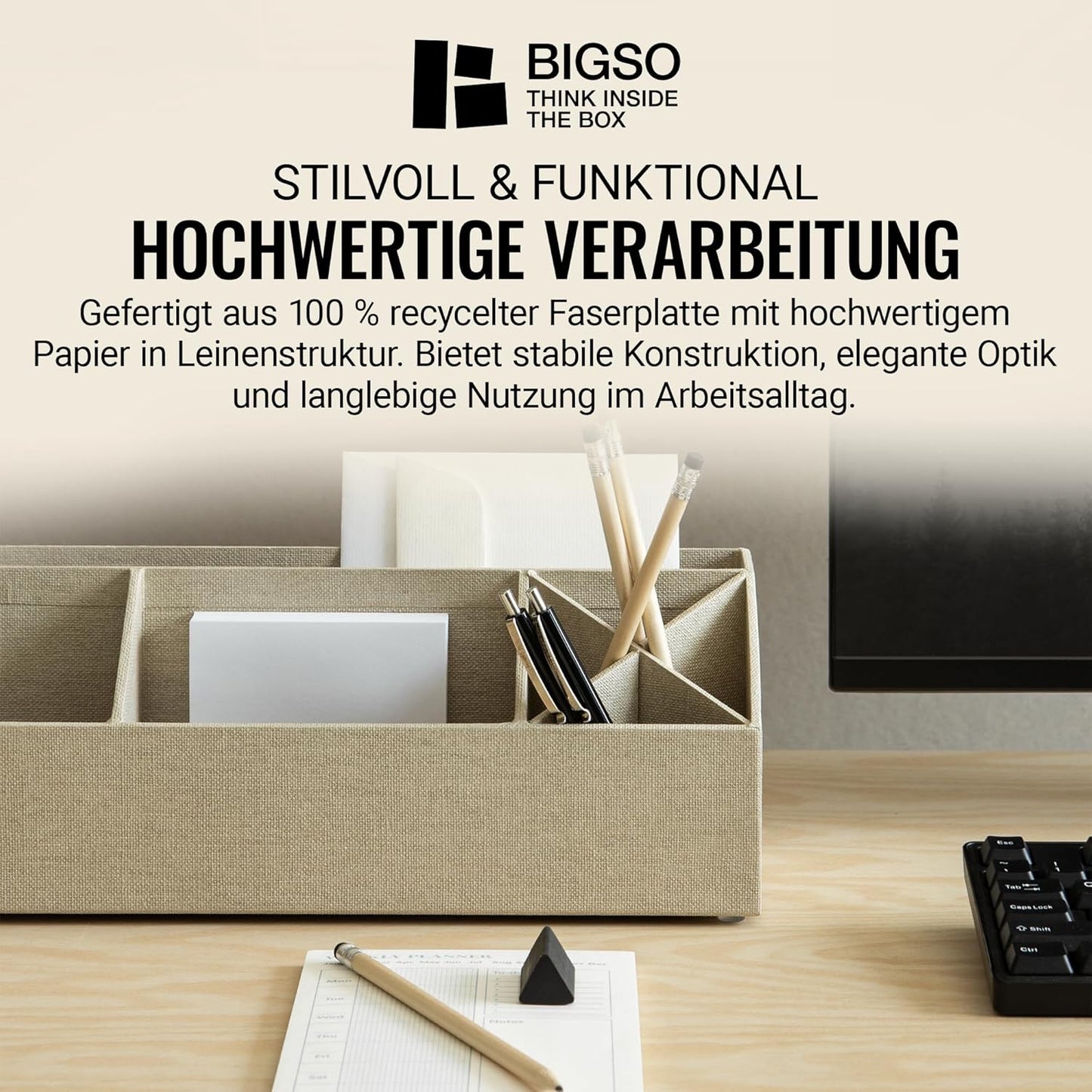 Elisa Schreibtisch Organizer mit 4 Fächern, Beige 2
