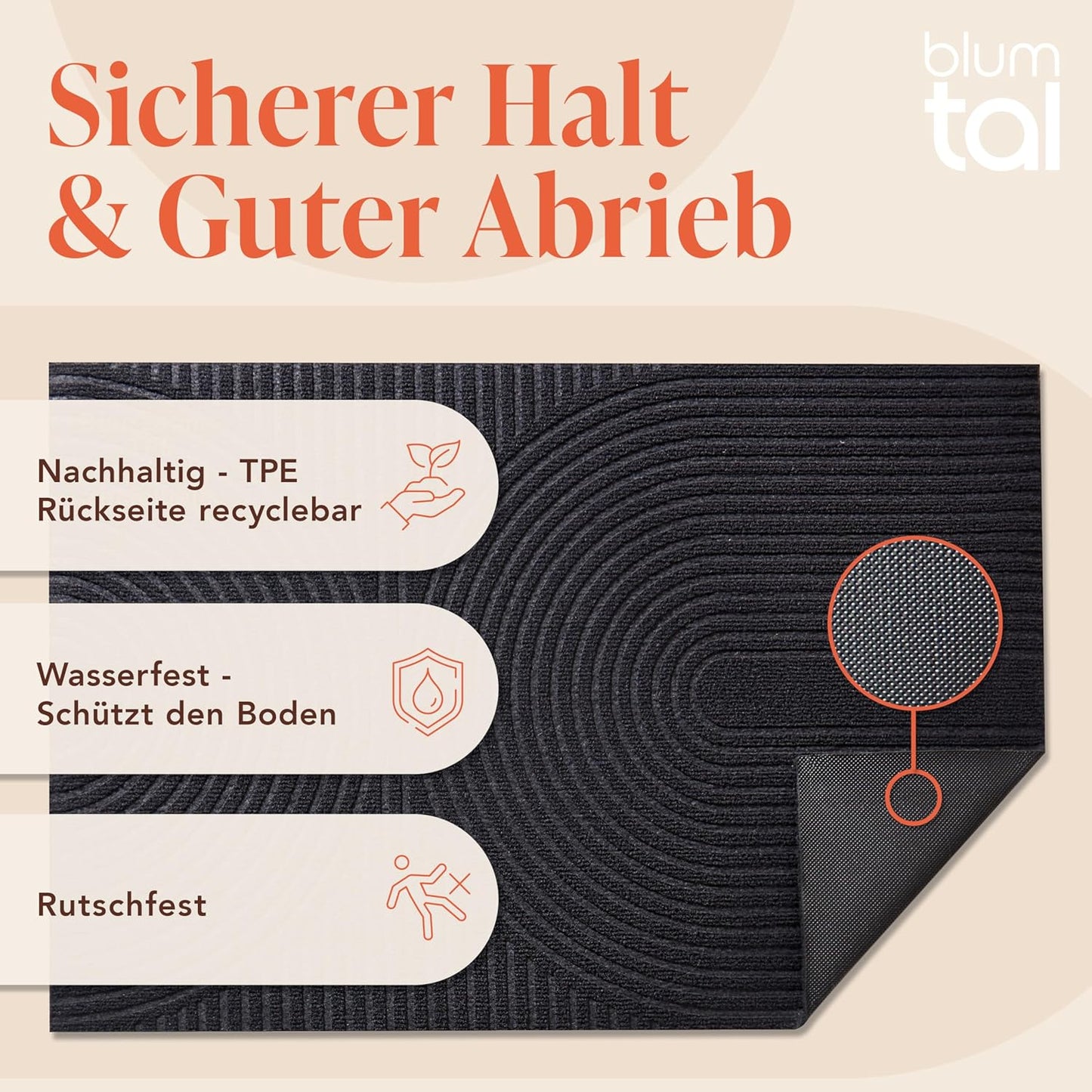 Rutschfeste Schmutzfangmatte, 60x90cm Anthrazit Wellen