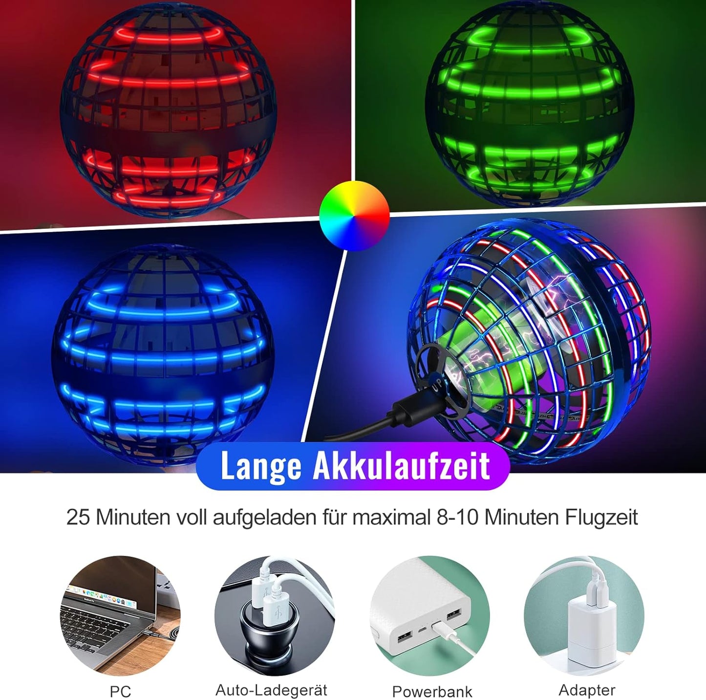 Fliegender Boomerang-Ball mit LED für Kinder ab 6 Jahren, 2 Azul