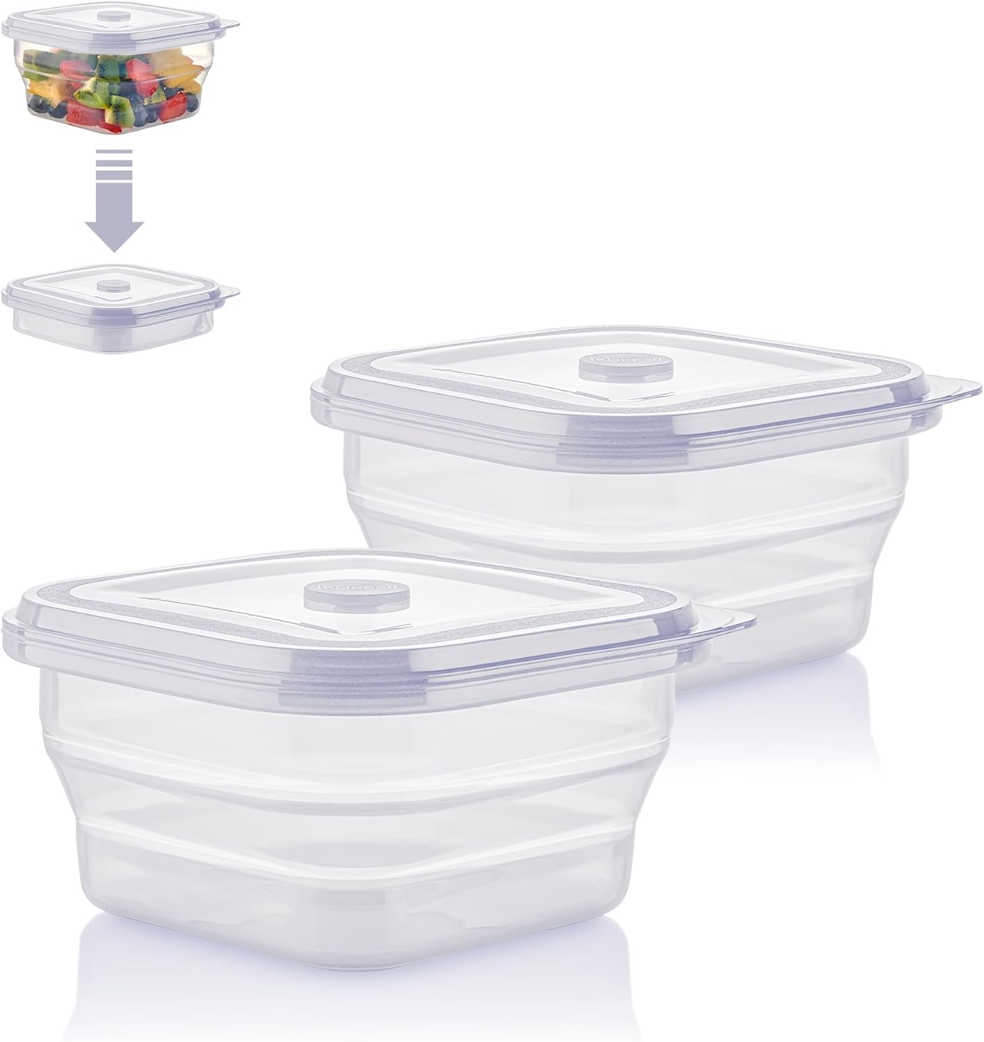 Faltbare Lunchbox Frischhaltedosen, 2 Stück, spülmaschinenfest, auslaufsicher, Transparent 1200ml (Doppelpack)