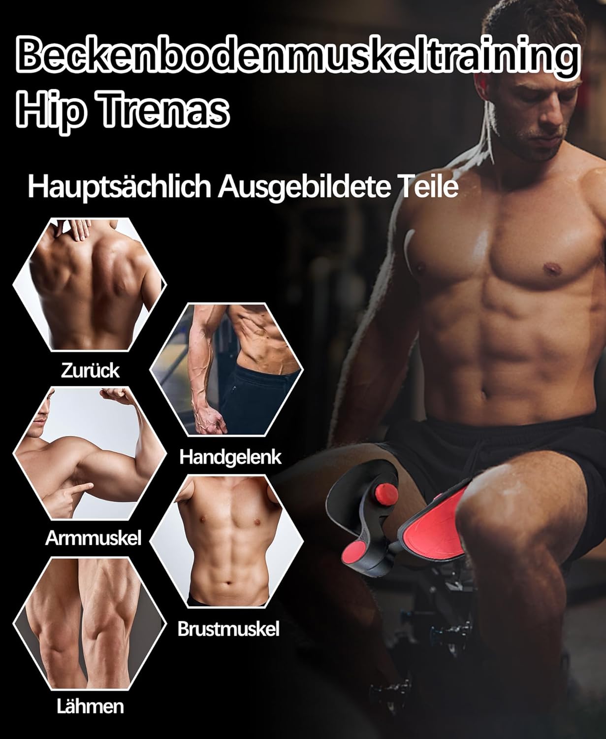 Beckenboden- und Oberschenkeltrainer, Schwarz 16 KG