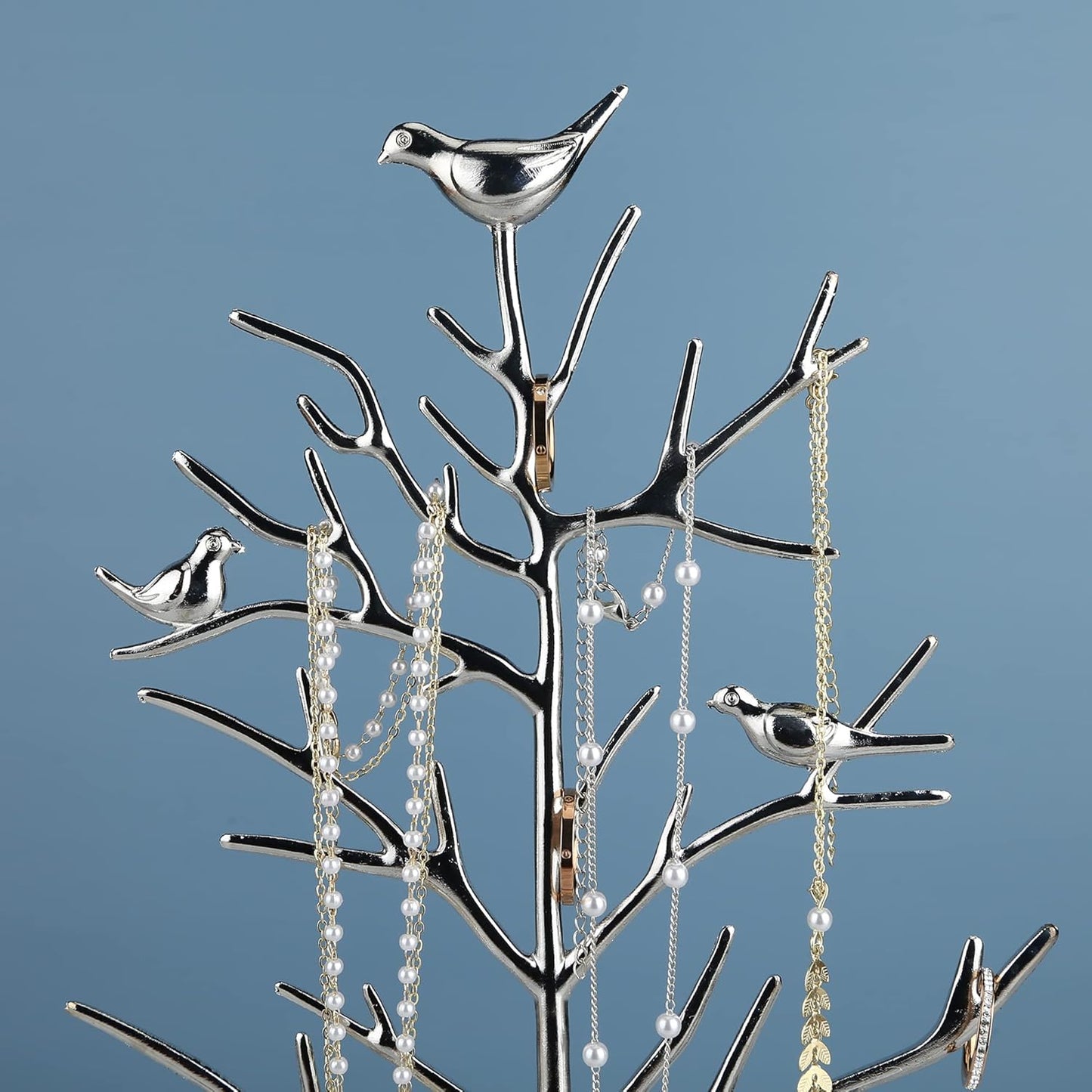 Zweig Schmuckständer mit Metalltablett, A Silber