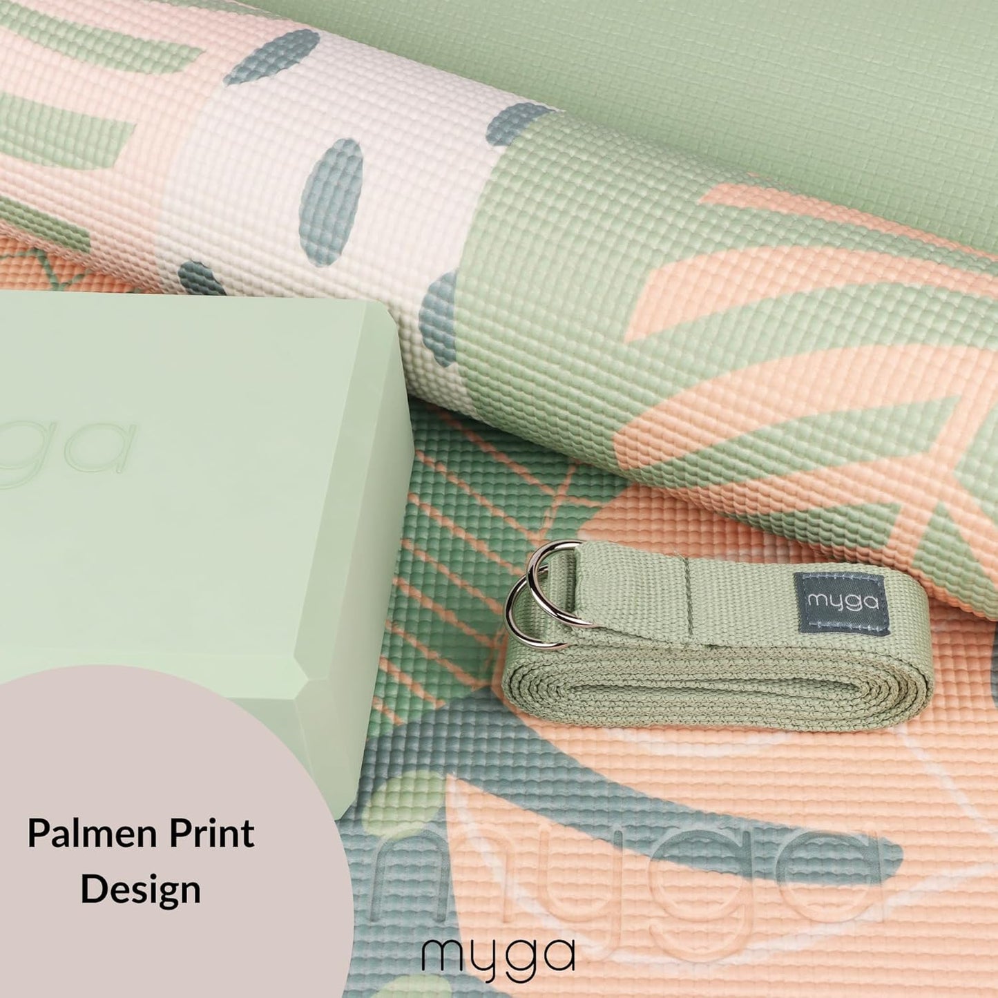 Yoga-Starter-Set mit Matte, Block & Gurt, Palm
