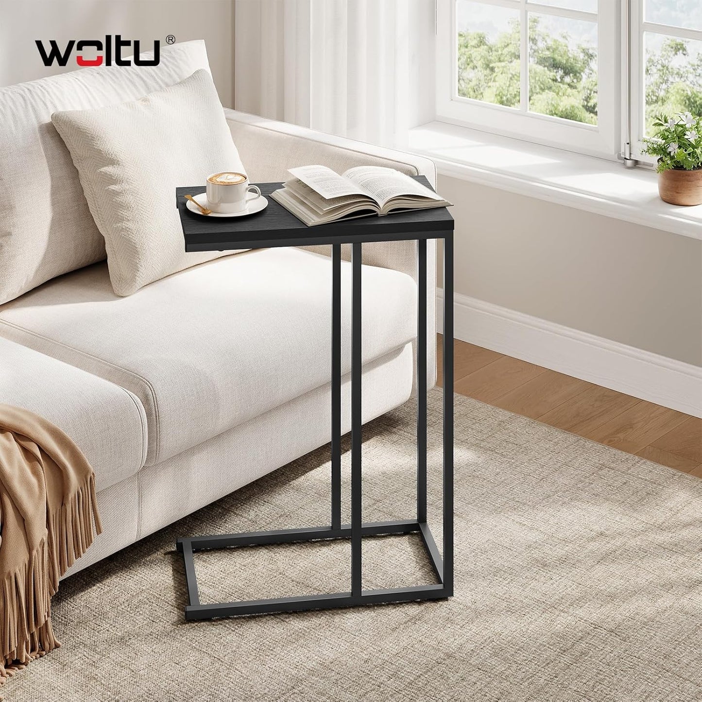C-förmiger Couchtisch mit Metallgestell, 1er Set Schwarz