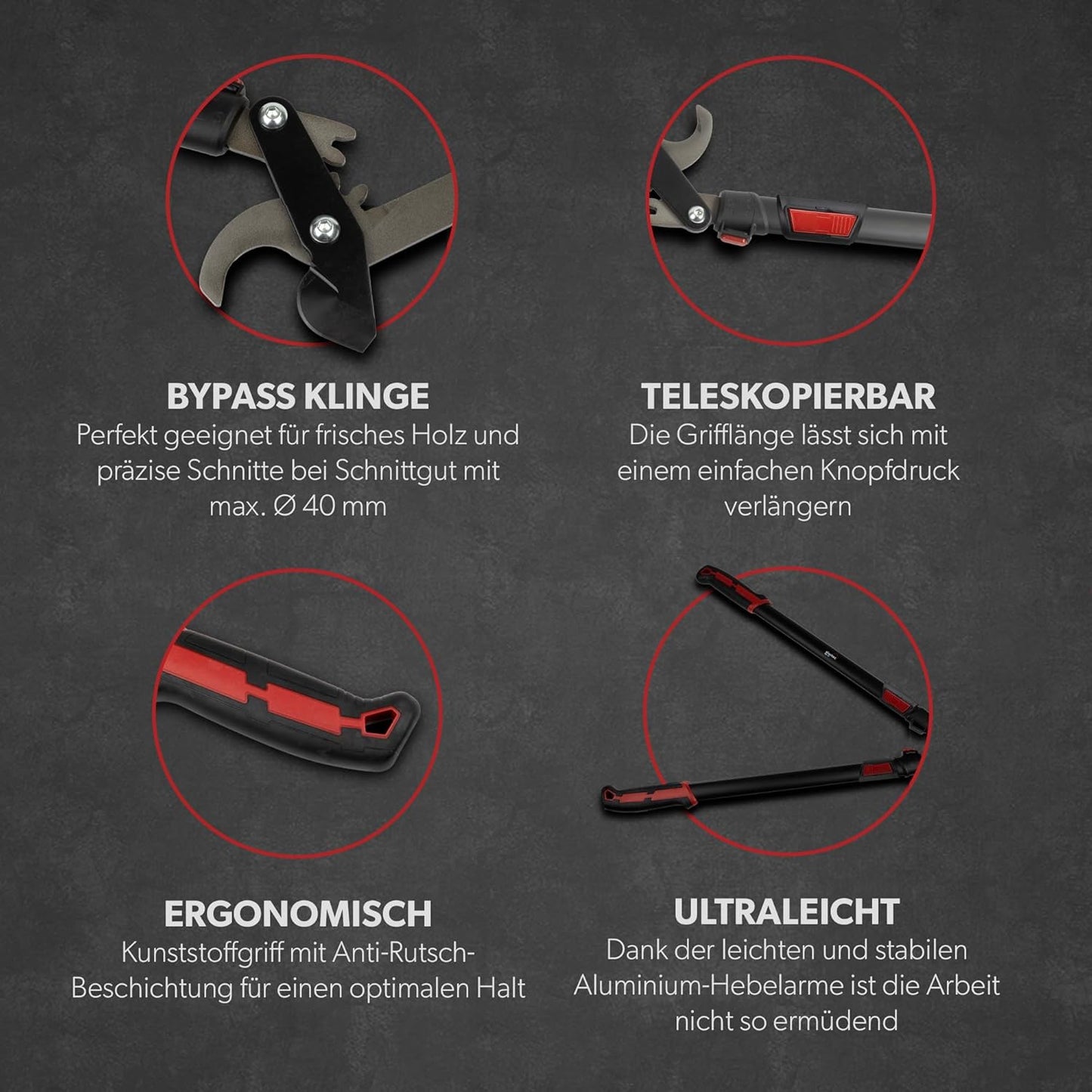 Teleskop-Bypass-Astschere für frisches Holz (66-92 cm), Teleskop-Bypass-Getriebe-Astschere