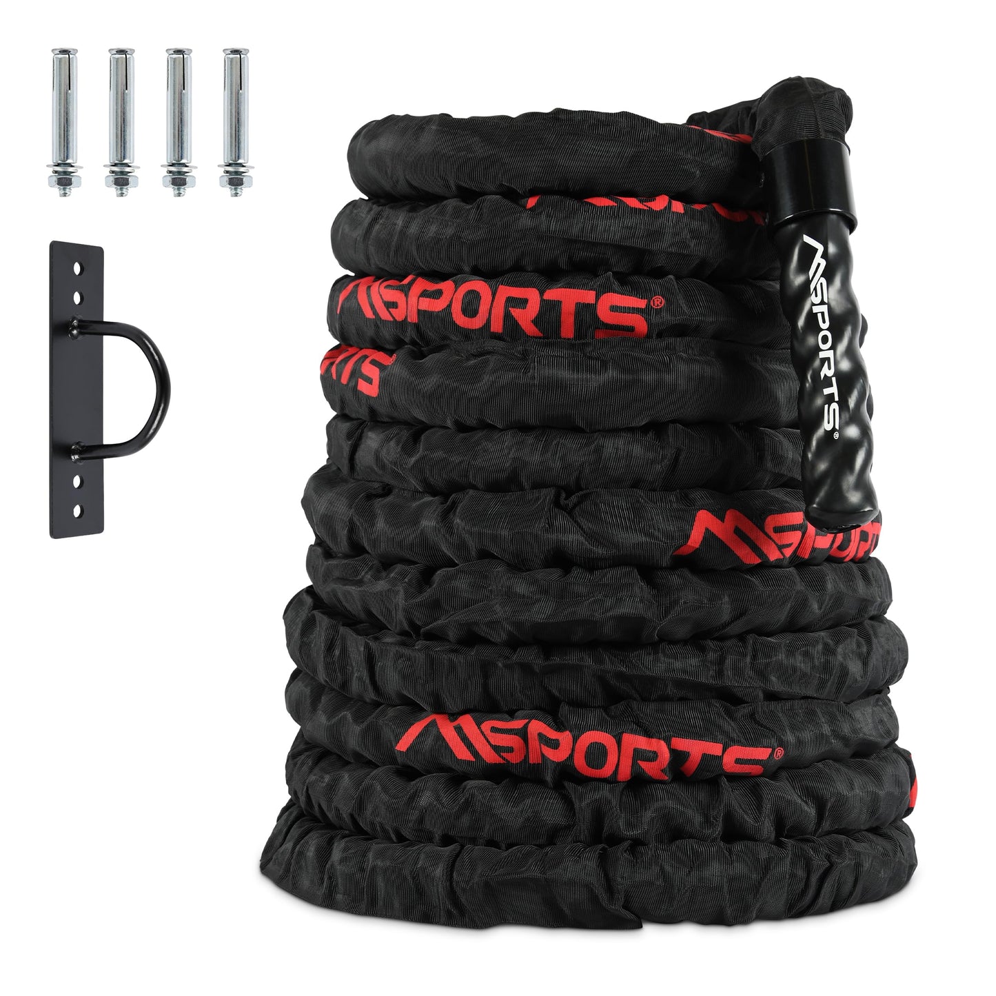 Battle Rope Trainingsseil, Schwarz / Rot - 15M - mit Stoffüberzug