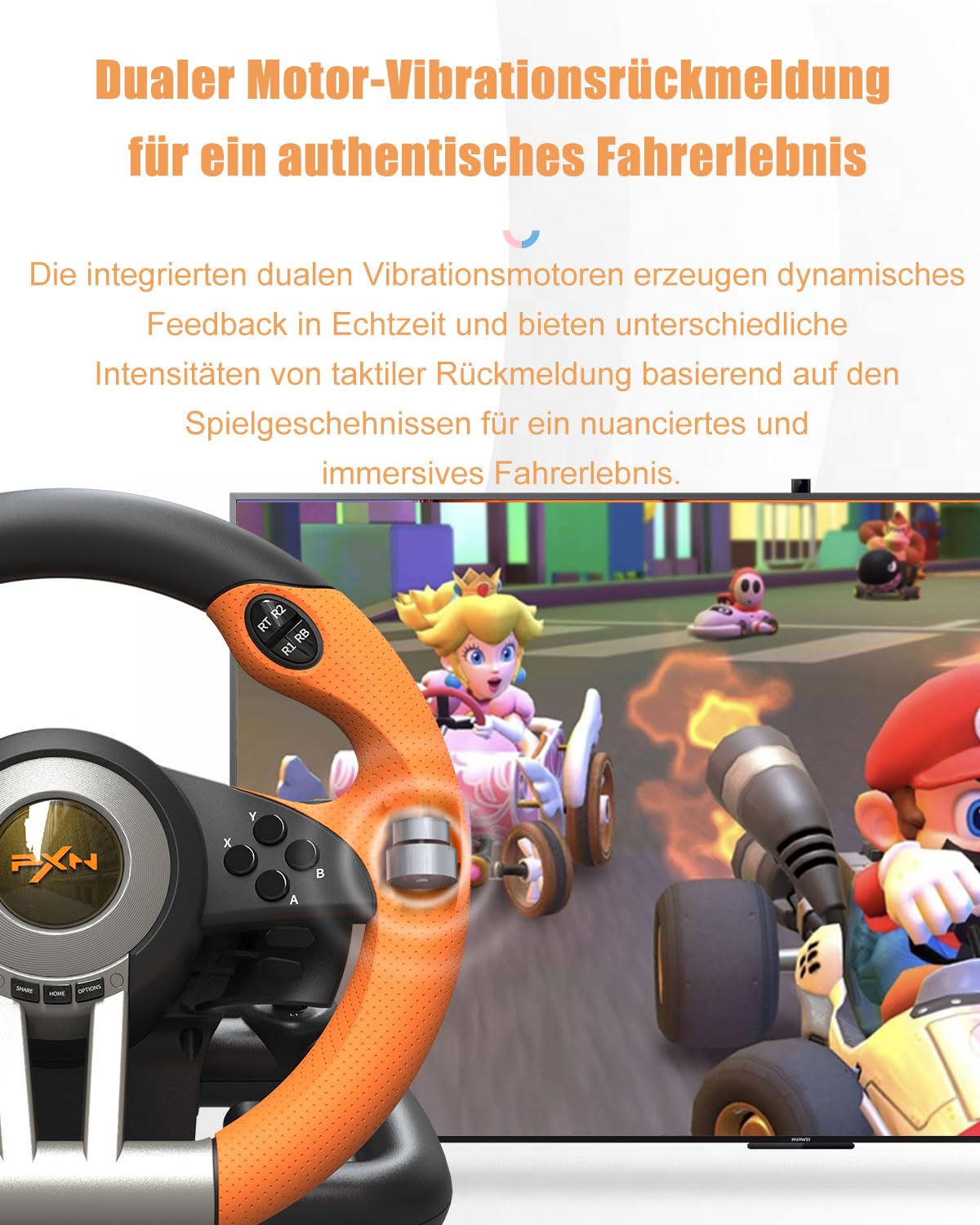Gaming-Lenkrad mit Pedalen und Vibration, Orange