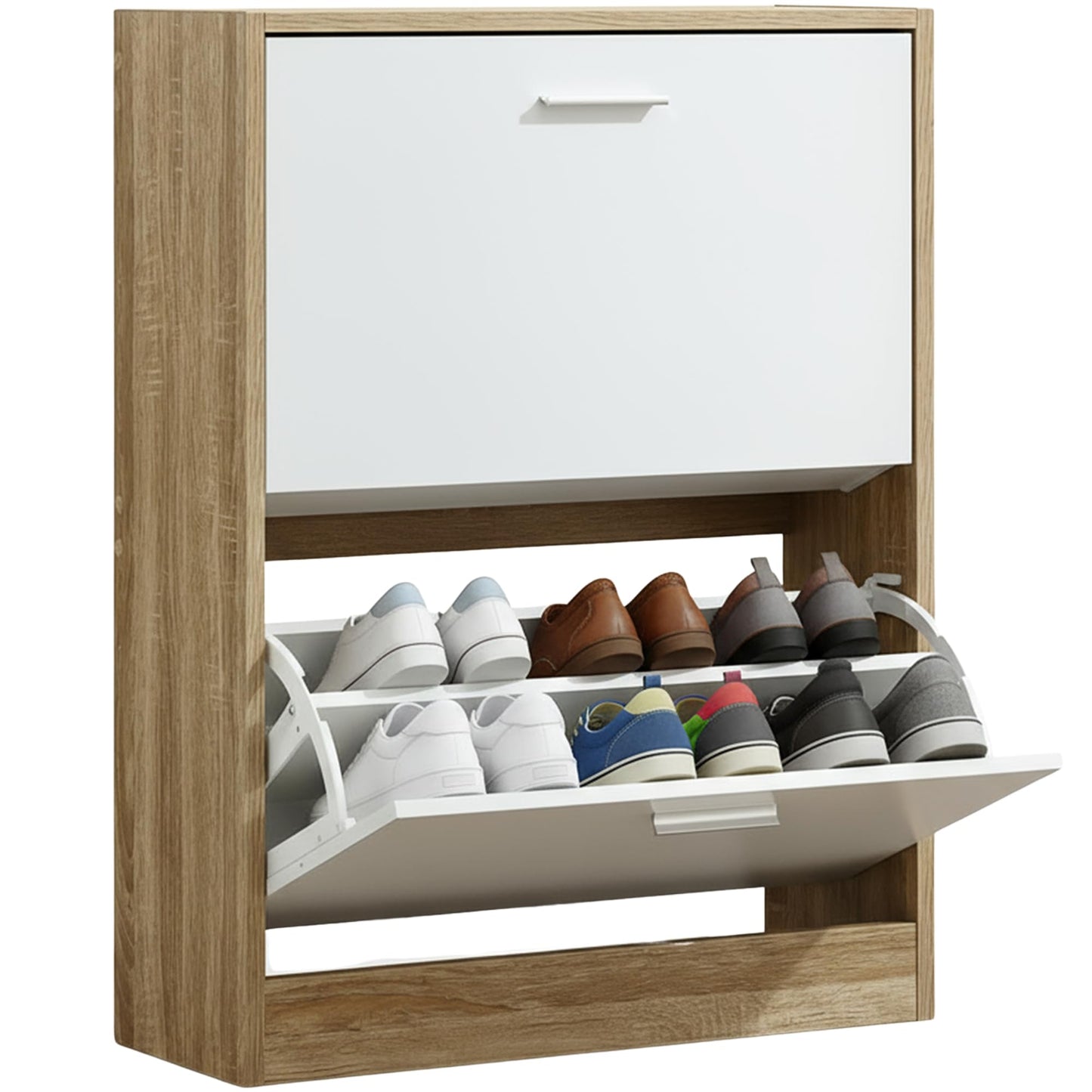 Schmaler Schuhschrank mit 2 Fächern für 12 Paar Schuhe, 2 Fächer Weiss