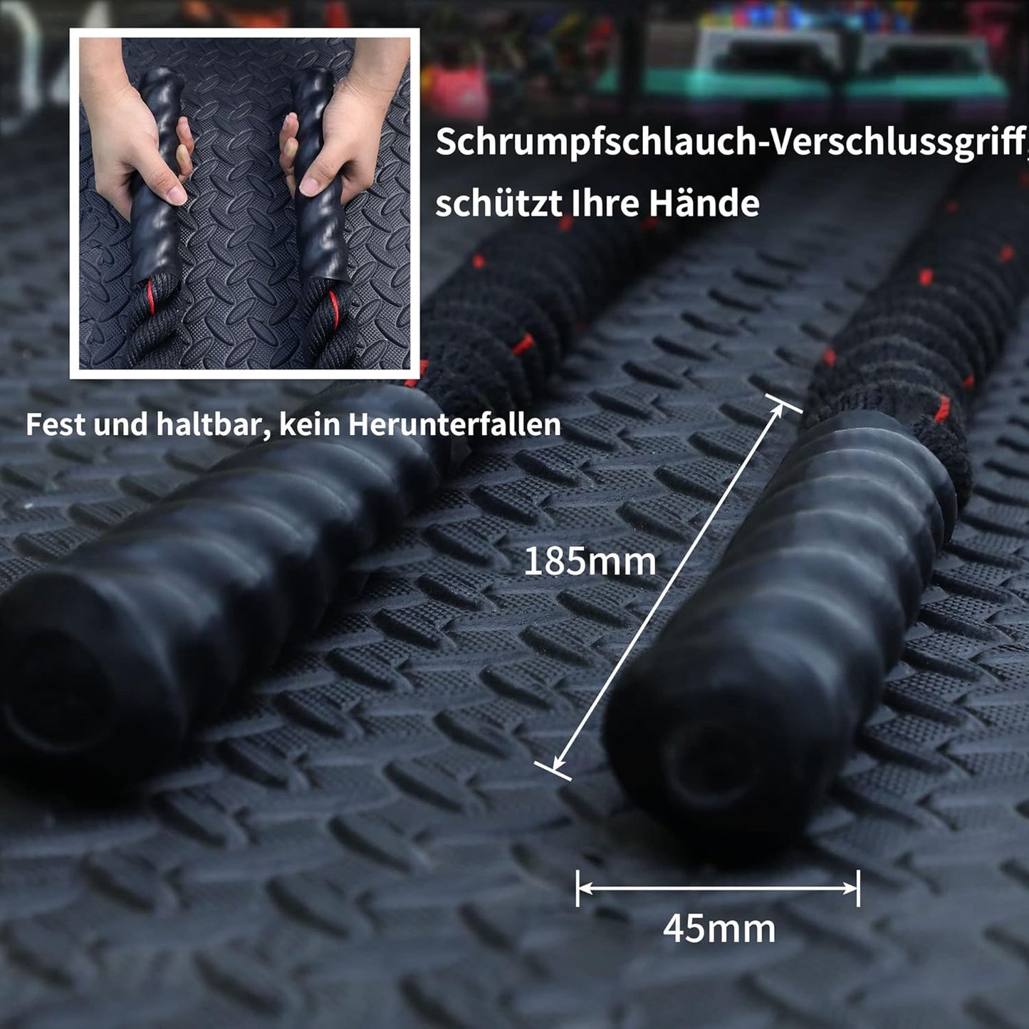 Kampfseil für Fitnesstraining (9m/12m), Schwarz Rot-12m