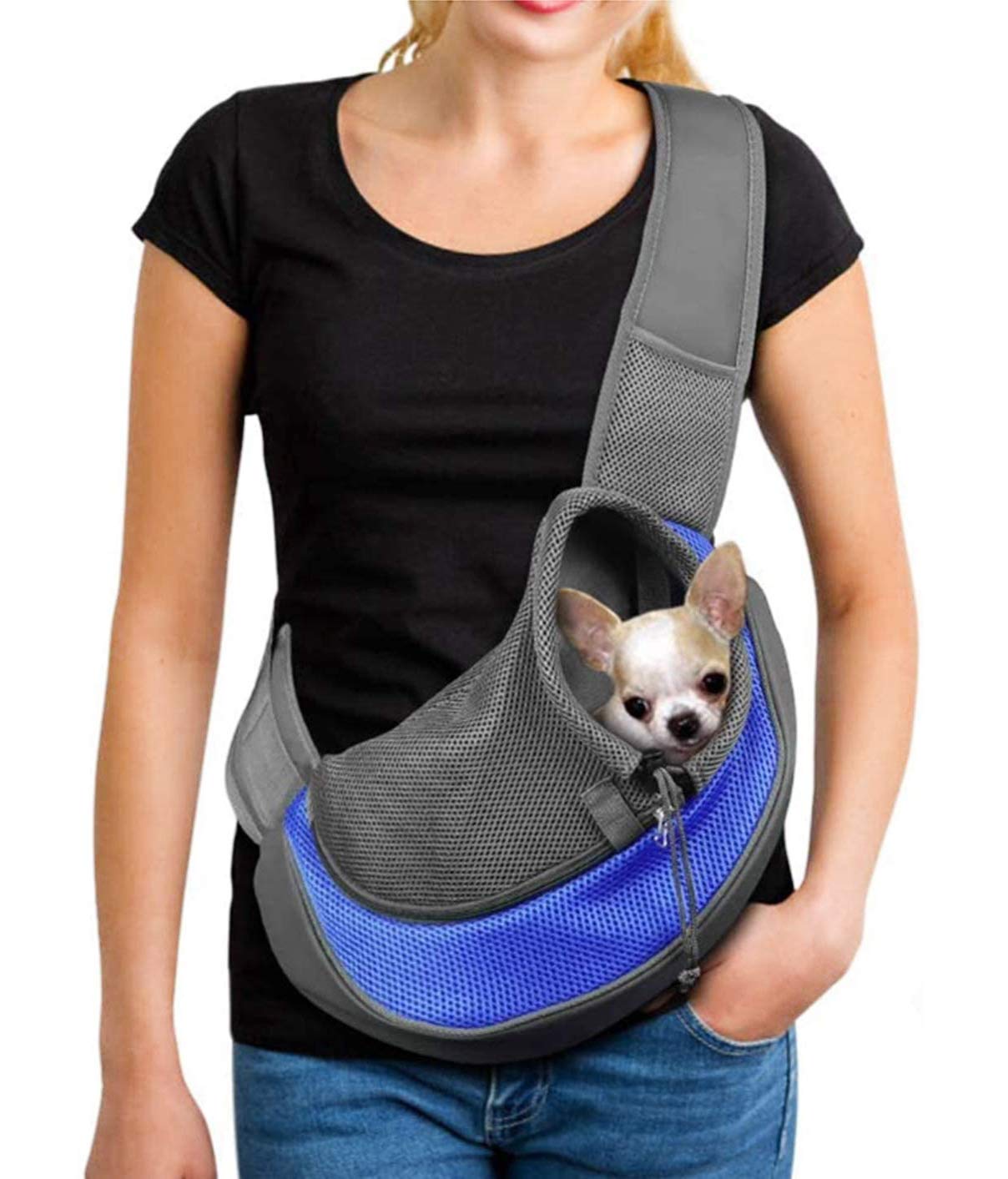 Tragetasche für kleine Haustiere, Blau L (L 45 x W 13 x H 28 cm, 2-4.5 kg)