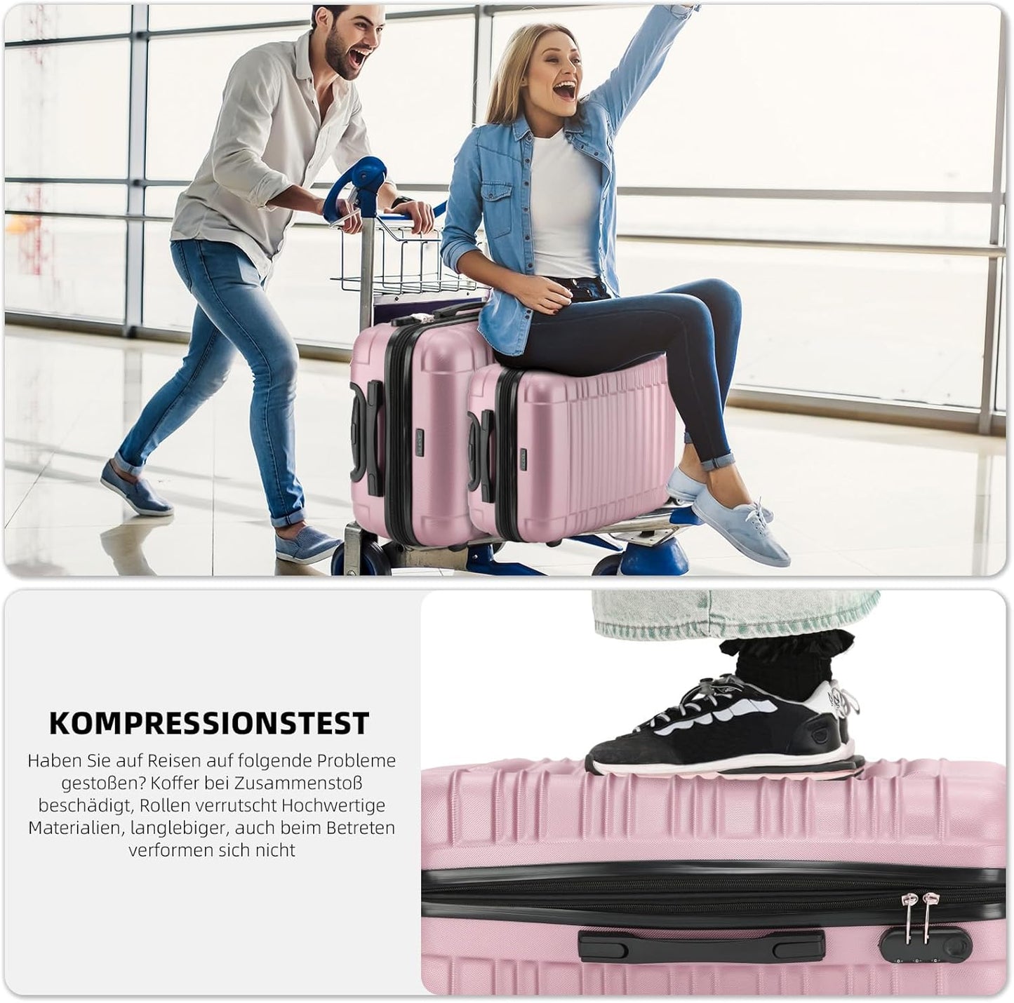 Zwillingsrollen Reisekoffer-Set, erweiterbar (Grösse M), Rosagold M