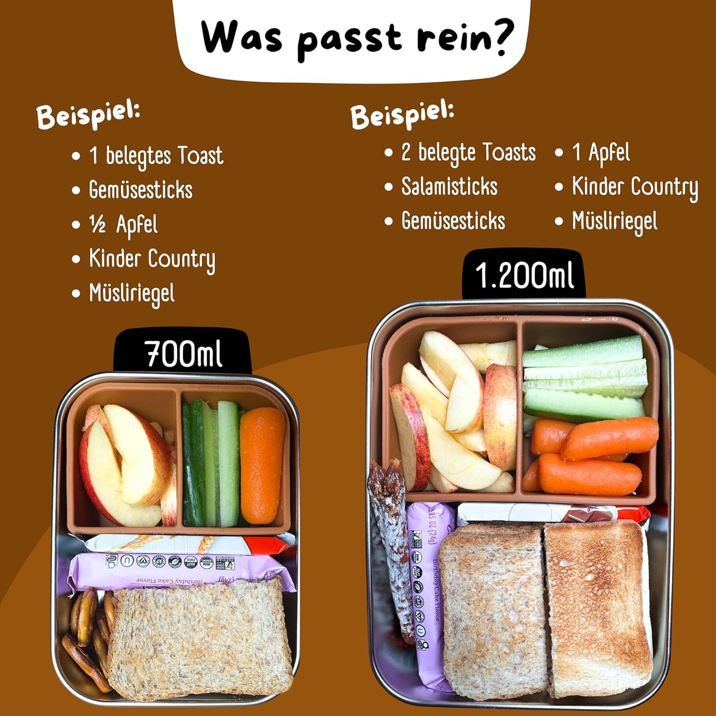 Brotdose mit Silikondeckel, Braun 700ml