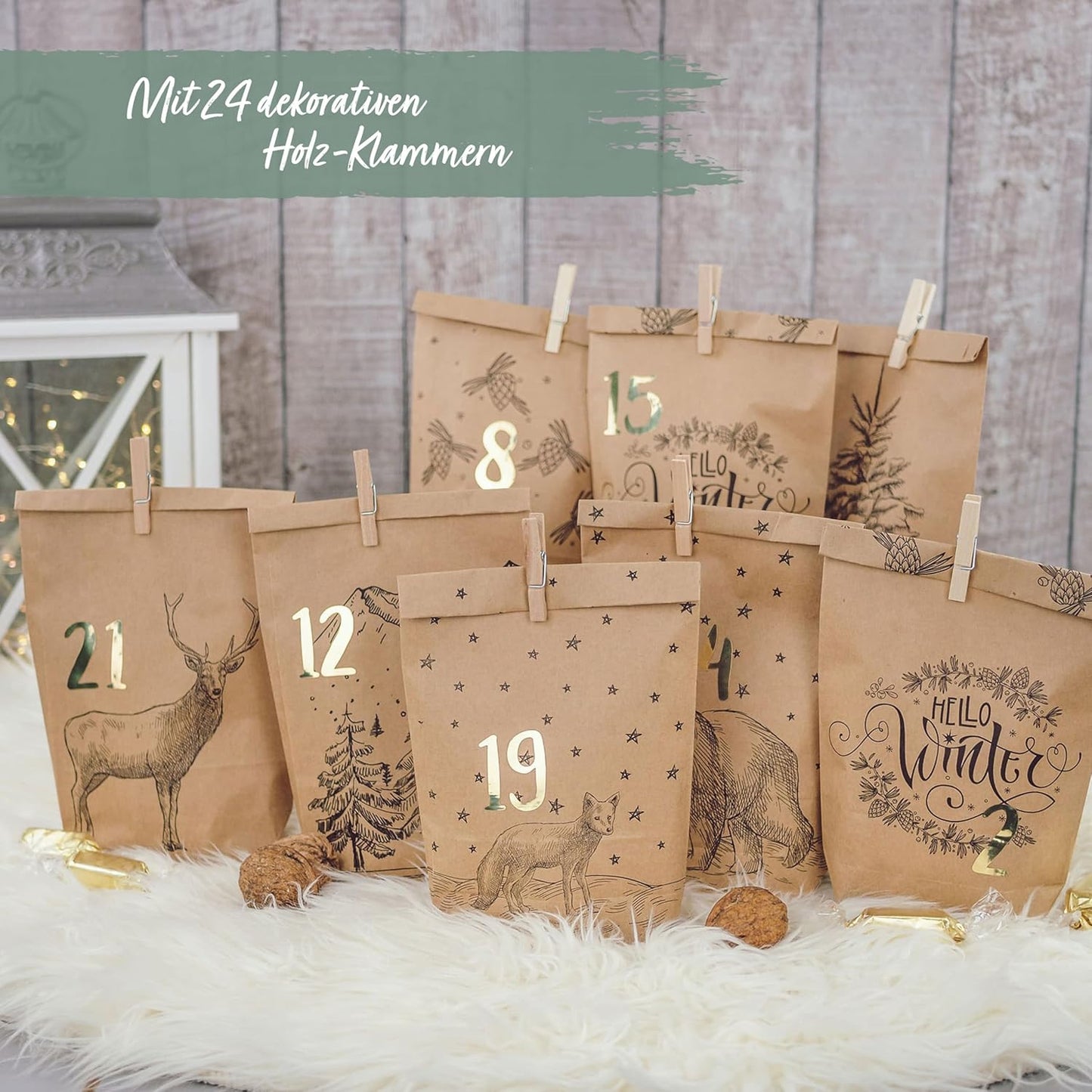 Adventskalender 2025 zum Befüllen (DIY-Set), Packpapier-schwarz