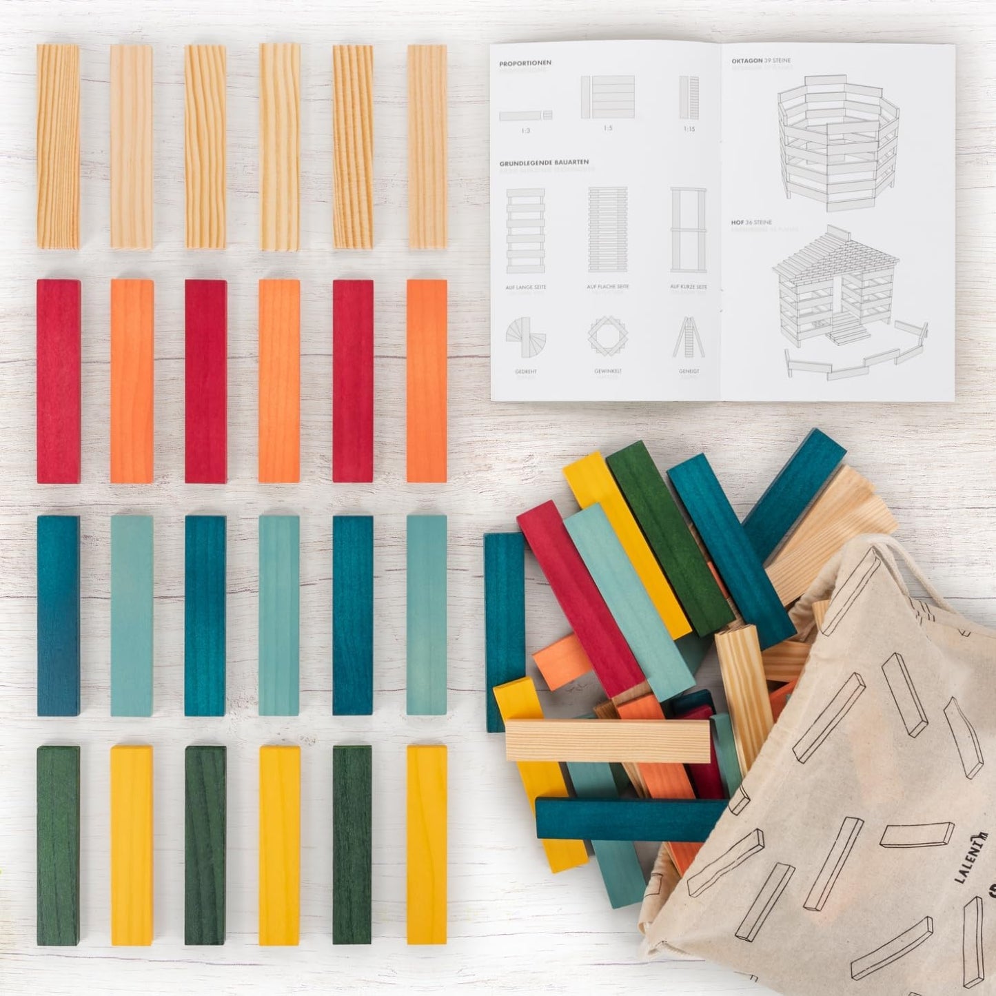 Holzbausteine-Set, Bunt 90 Steine