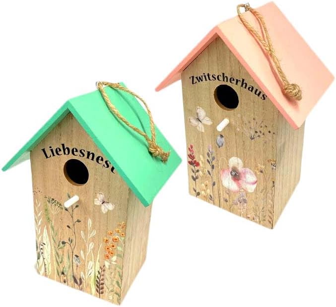 2-teiliges Vogelhaus Nistkasten-Set Liebesnest und Zwitscherhaus, Liebesnest und Zwitscherhaus