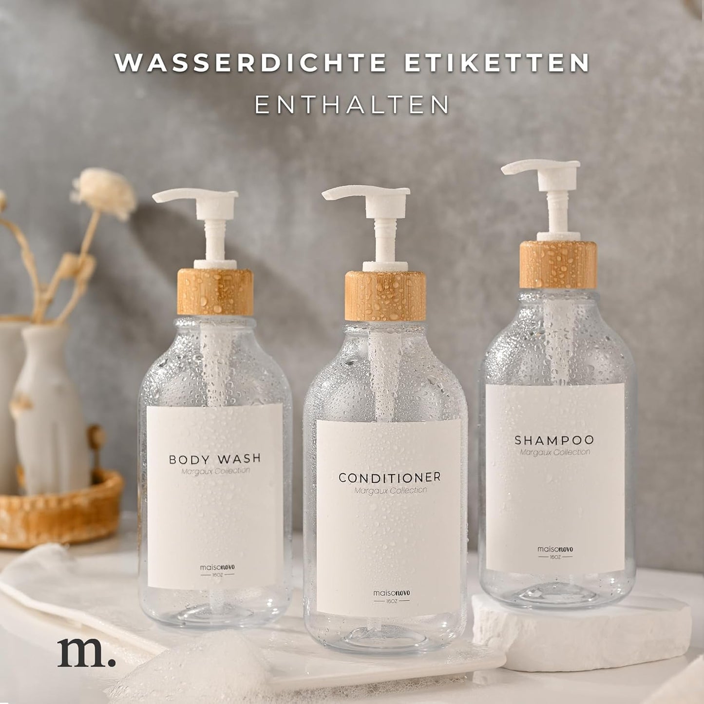 3er-Set Shampoo- und Seifenspender, Bambus Klar 3er-set