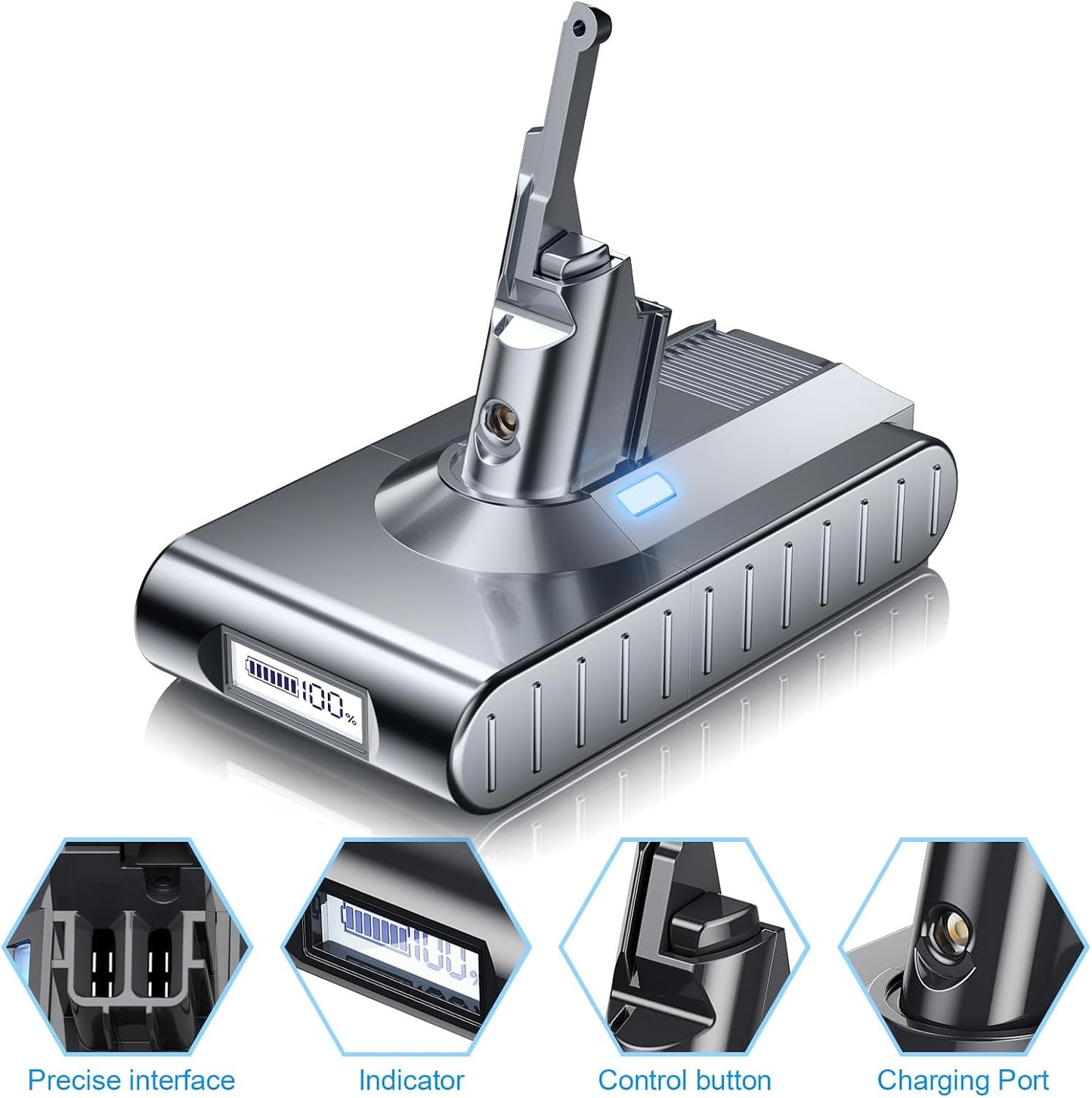 Ersatzakku für Dyson V8 Staubsauger inkl. Zubehör, Grau 8.0