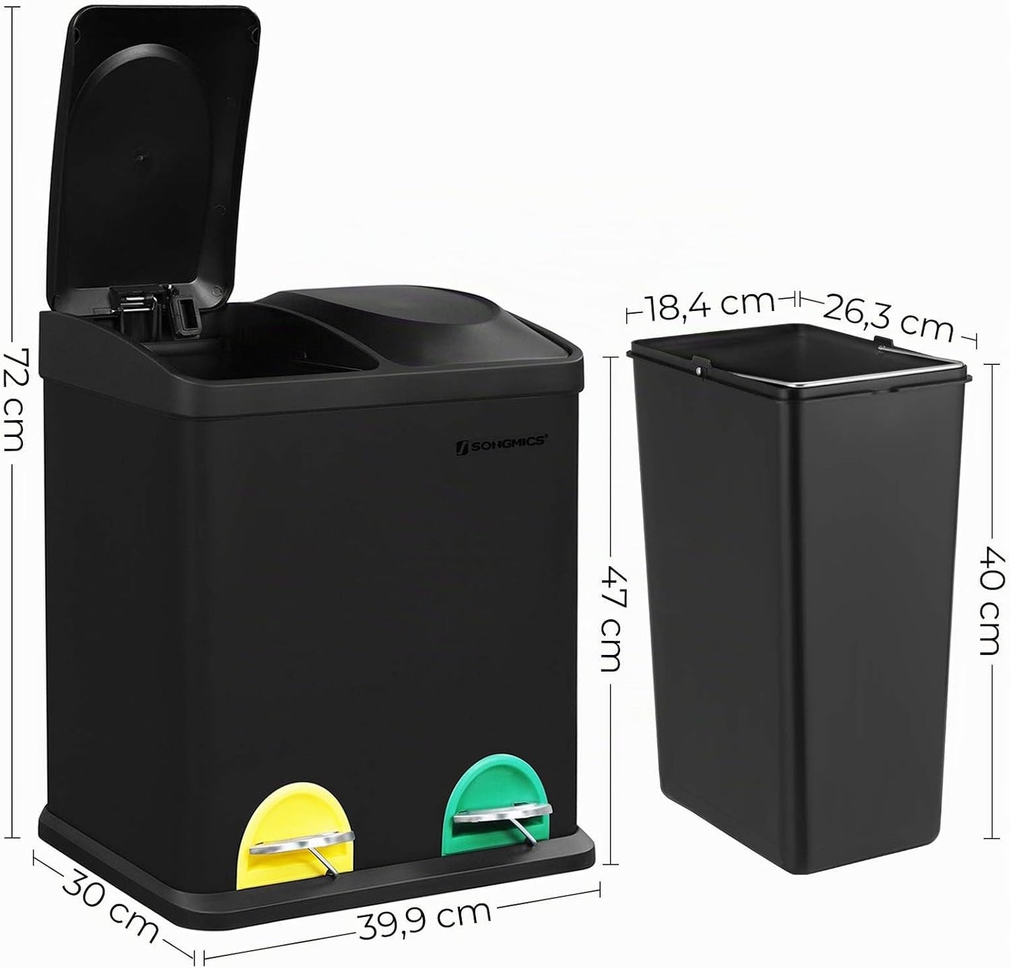 Mülleimer mit Mülltrennsystem, 2 x 15 L schwarz