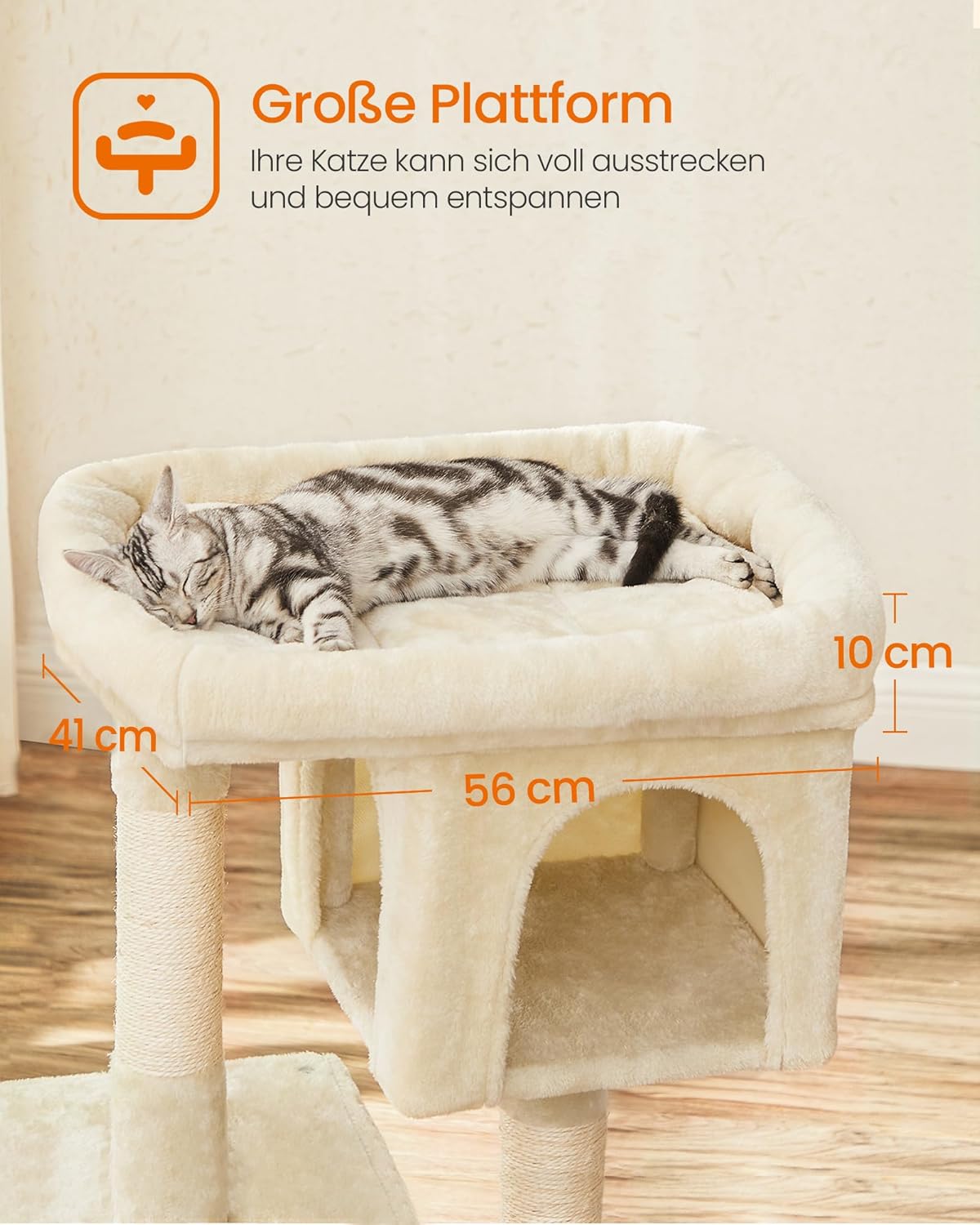 Kratzbaum PCT61M mit Katzenhaus und Plattform, L (60 x 40 x 84 cm) Beige