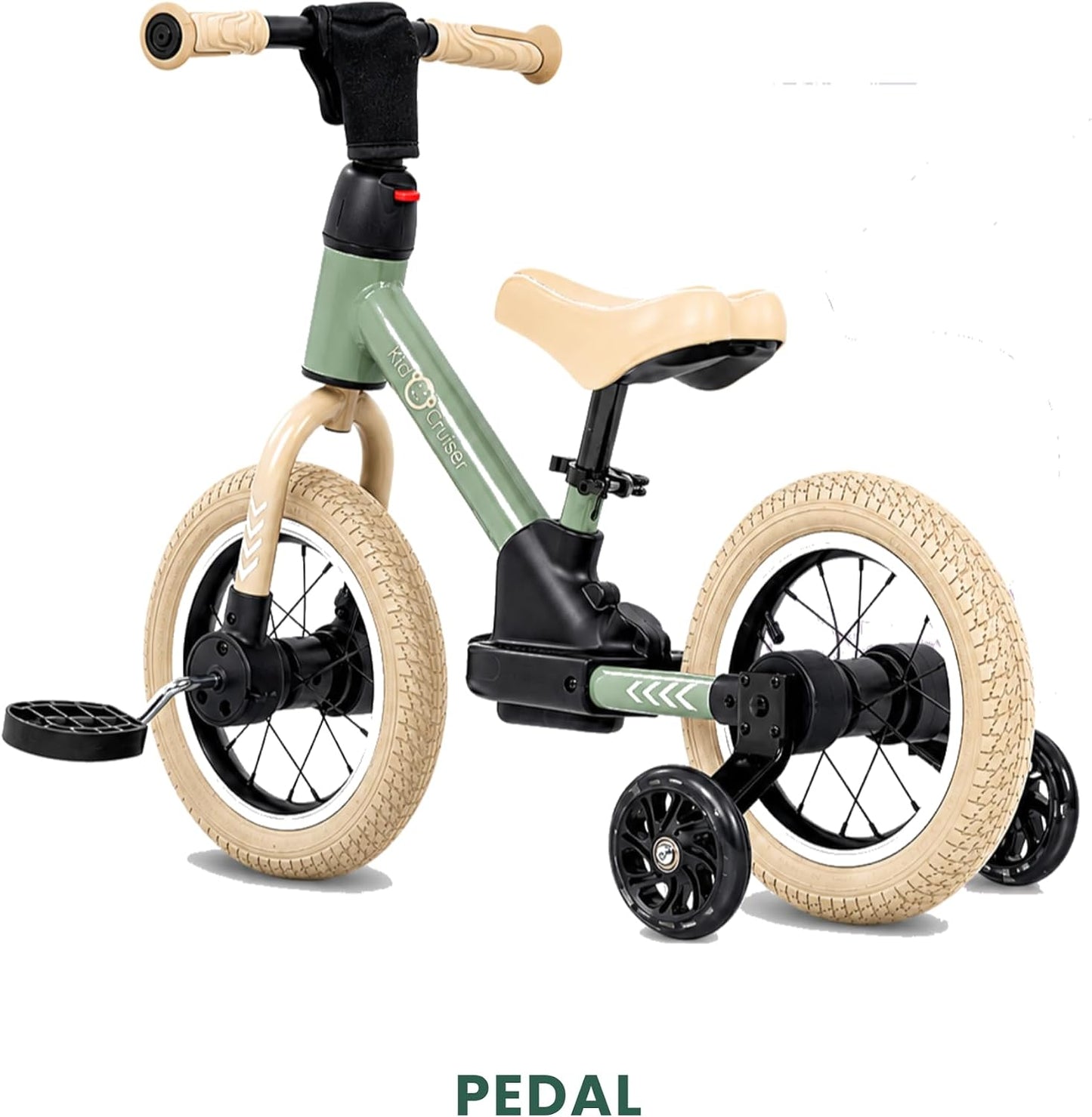 Pedalplay 3in1 Laufrad mit LED-Stützrädern & Pedalen, Sanftes Grün & Cremeweiss