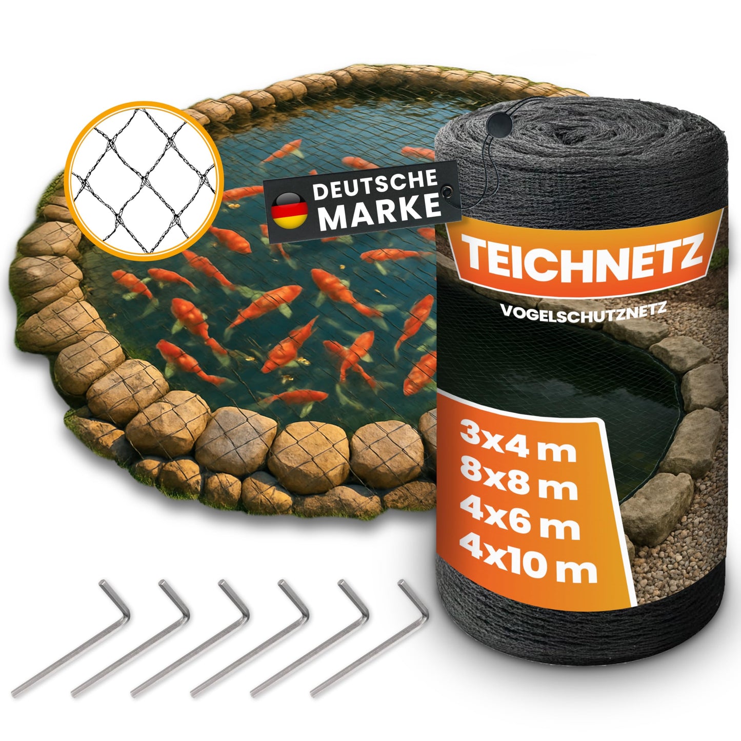 Teichnetz & Vogelschutznetz, 4 x 10 m, feinmaschig, 4 x 10 m