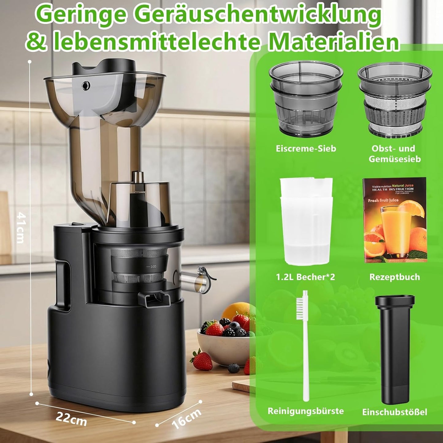 Slow Juicer mit grossem Einfüllschacht