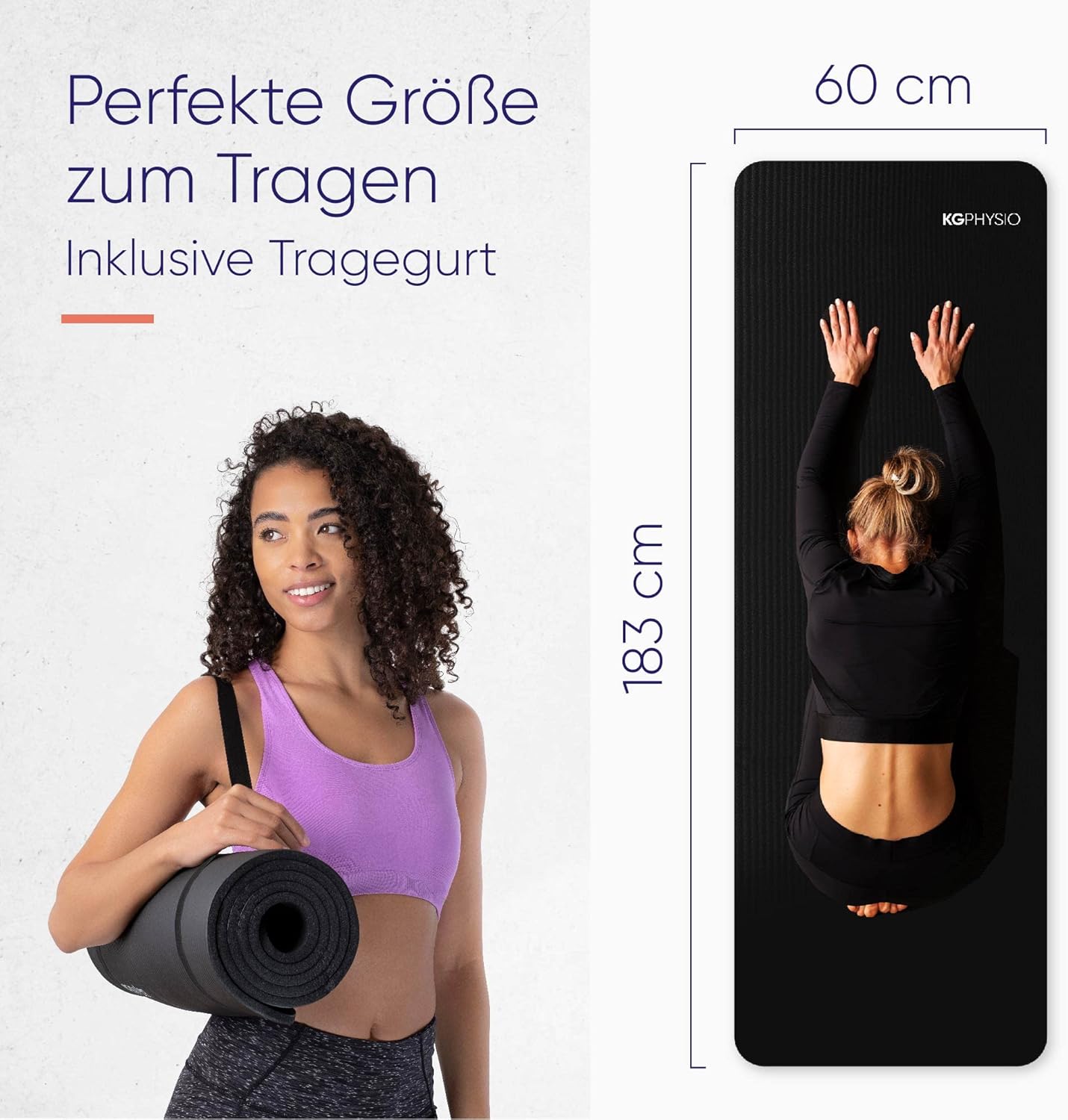 Rutschfeste Yogamatte mit Tragegurt, Schwarz
