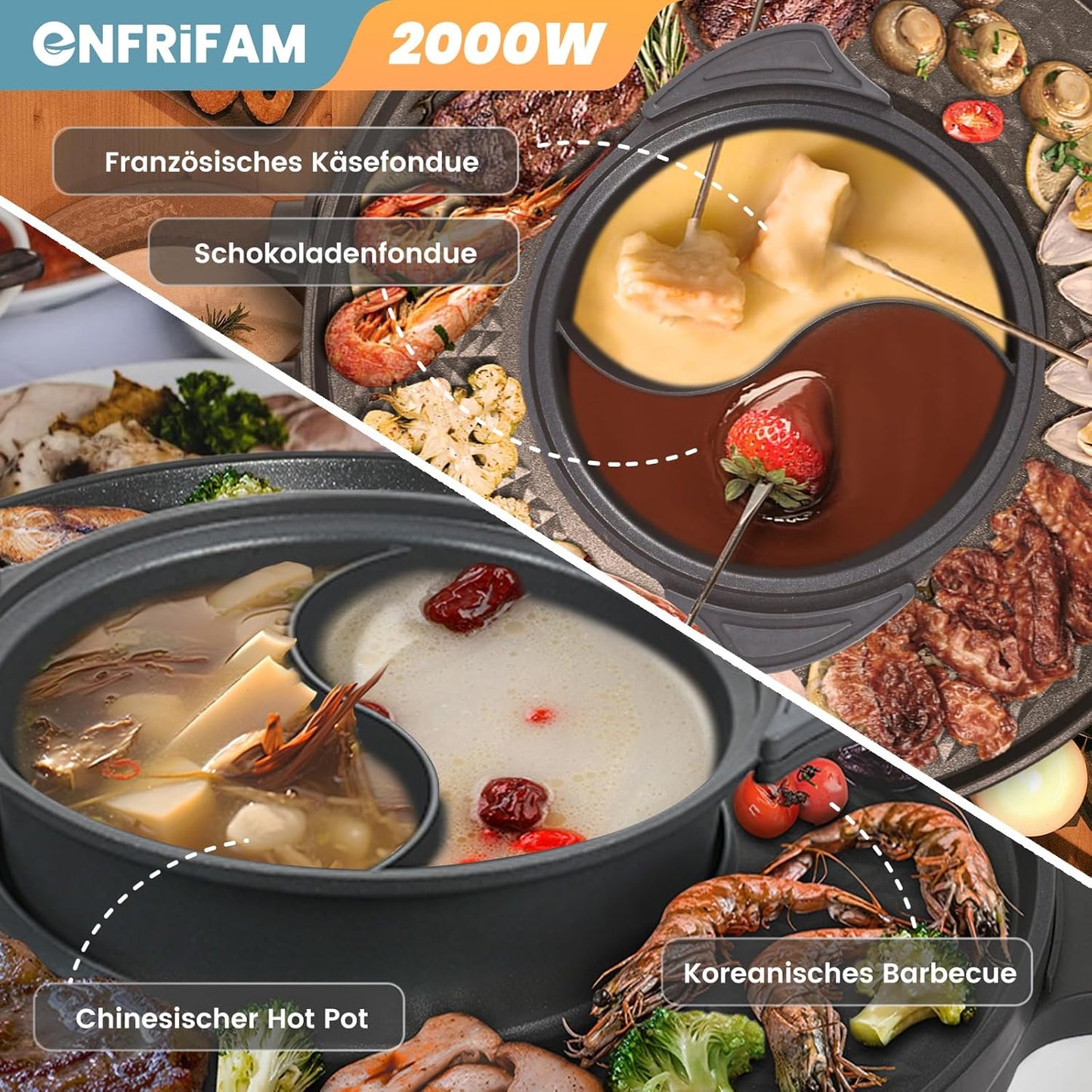Hot Pot & Raclette Grill, Breite 39 cm - Hot Pot abnehmbar