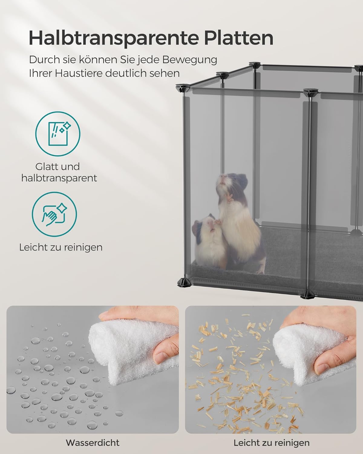 Freigehege Laufstall für Kleintiere, 125 x 63 x 42 cm, S (125 x 63 x 42 cm), Grau