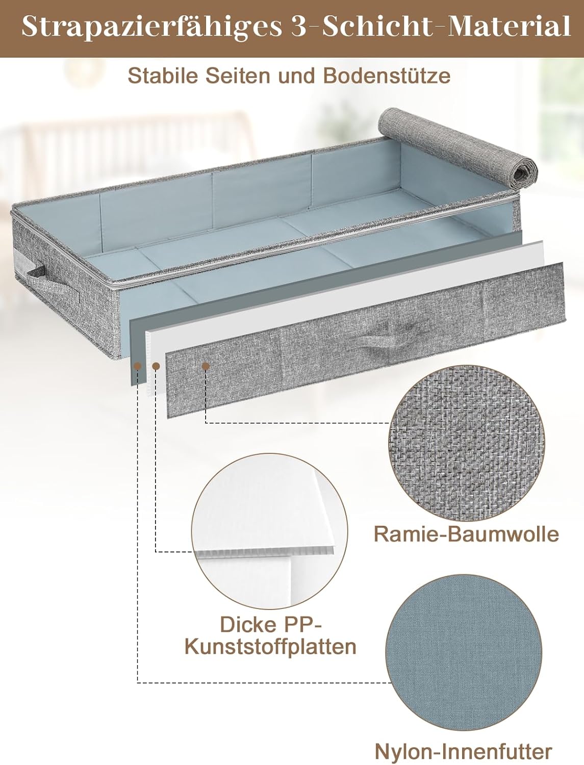 Faltbare Unterbett-Aufbewahrungsboxen, 3 Stück, Space-Serie, 3pcs-grey