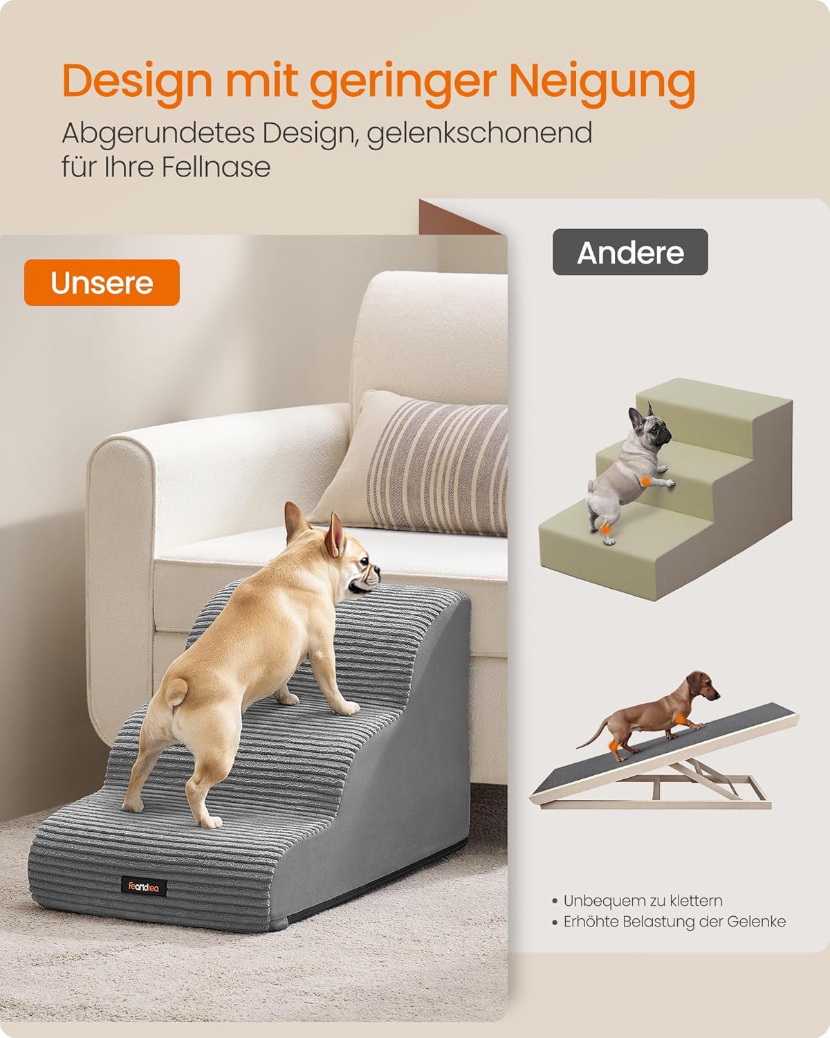 Haustiertreppe mit 3 Stufen, rutschfest und waschbar, 3 Stufen (57T cm)