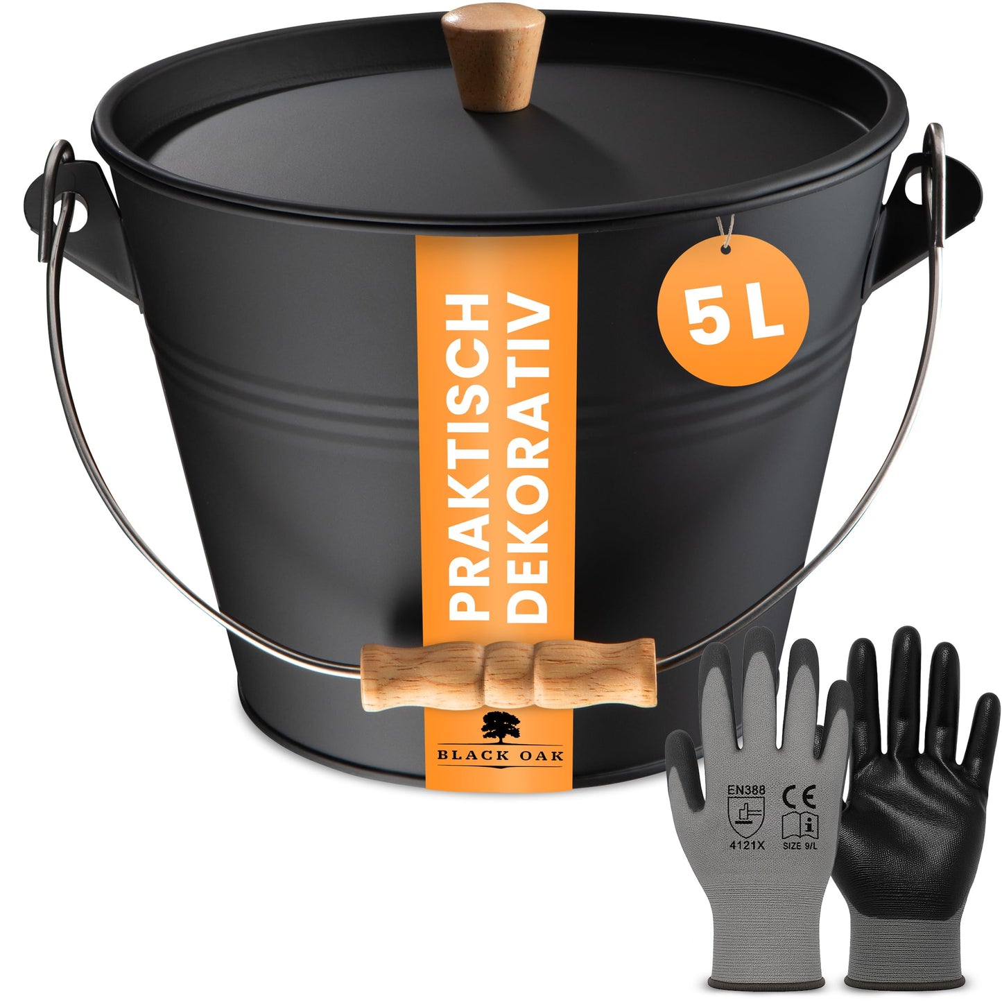 Ascheeimer Pago mit Deckel & Handschuhen, Pago 5L Eimer
