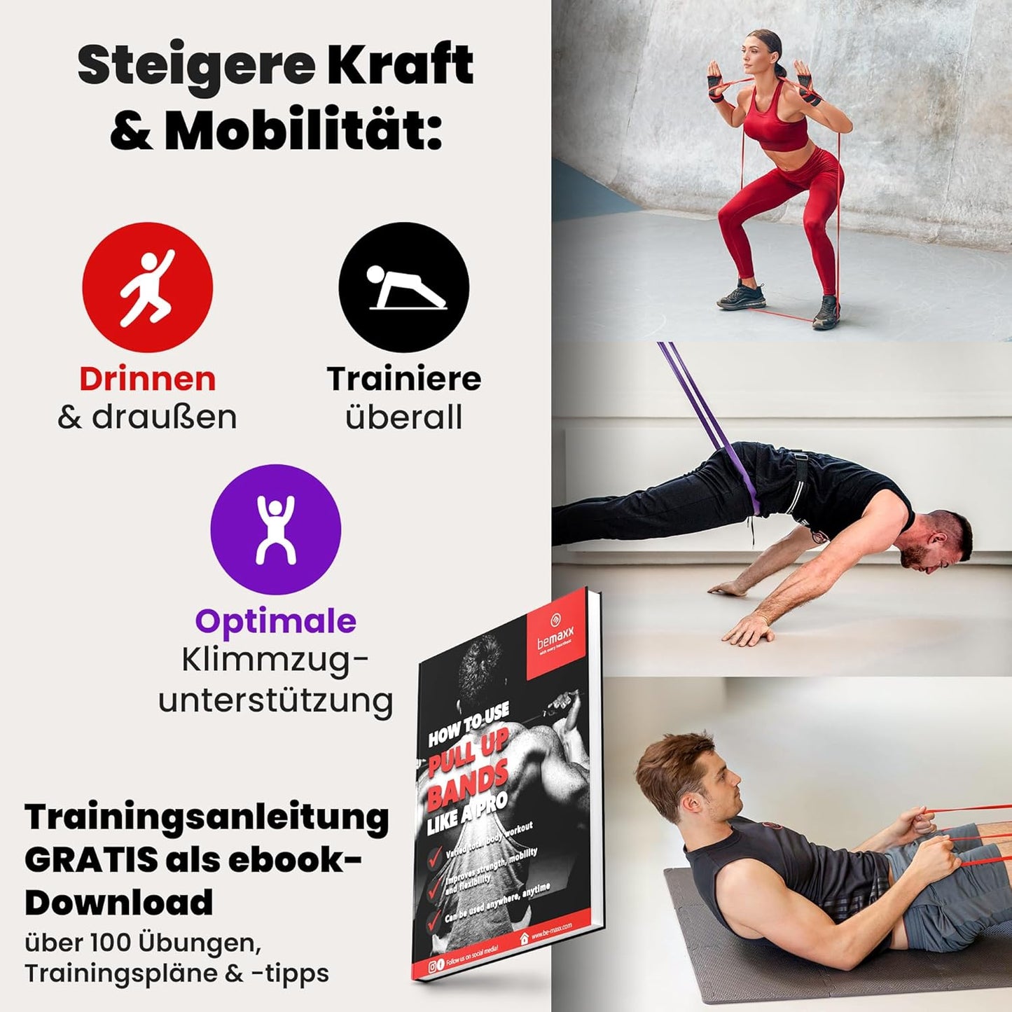 Fitness Klimmzugband 3er-Satz, Set 3er