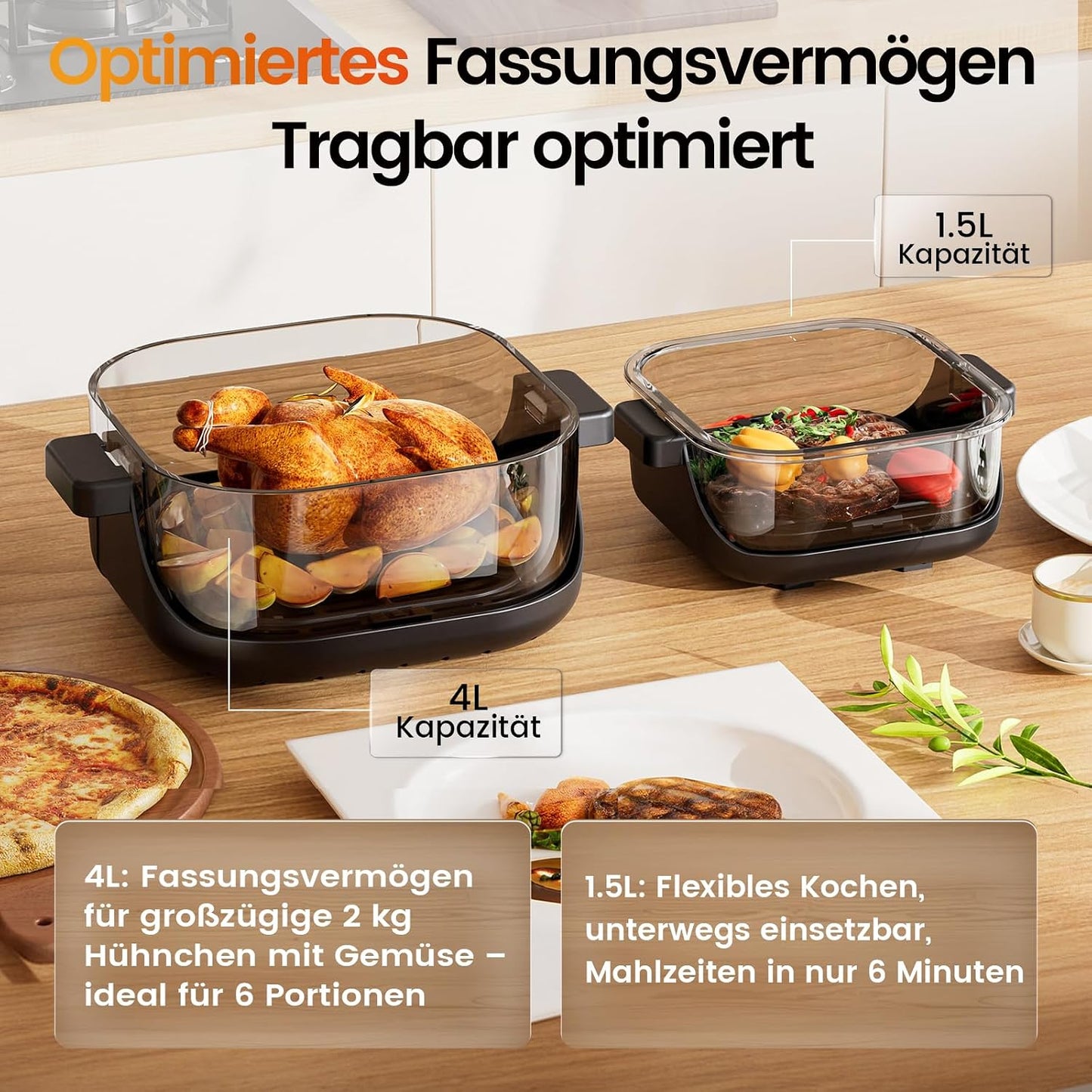 AF02-BLK Heissluftfritteuse mit Easy-View-Fenster