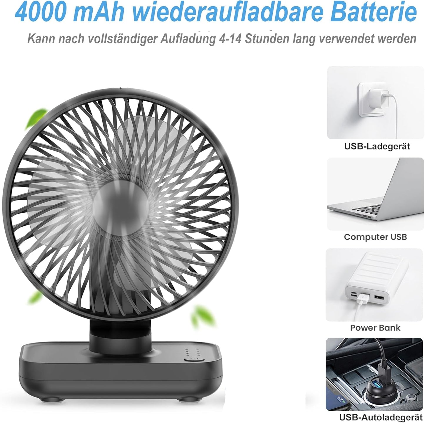 USB Mini-Tischventilator, akkubetrieben, Eisenhaltig