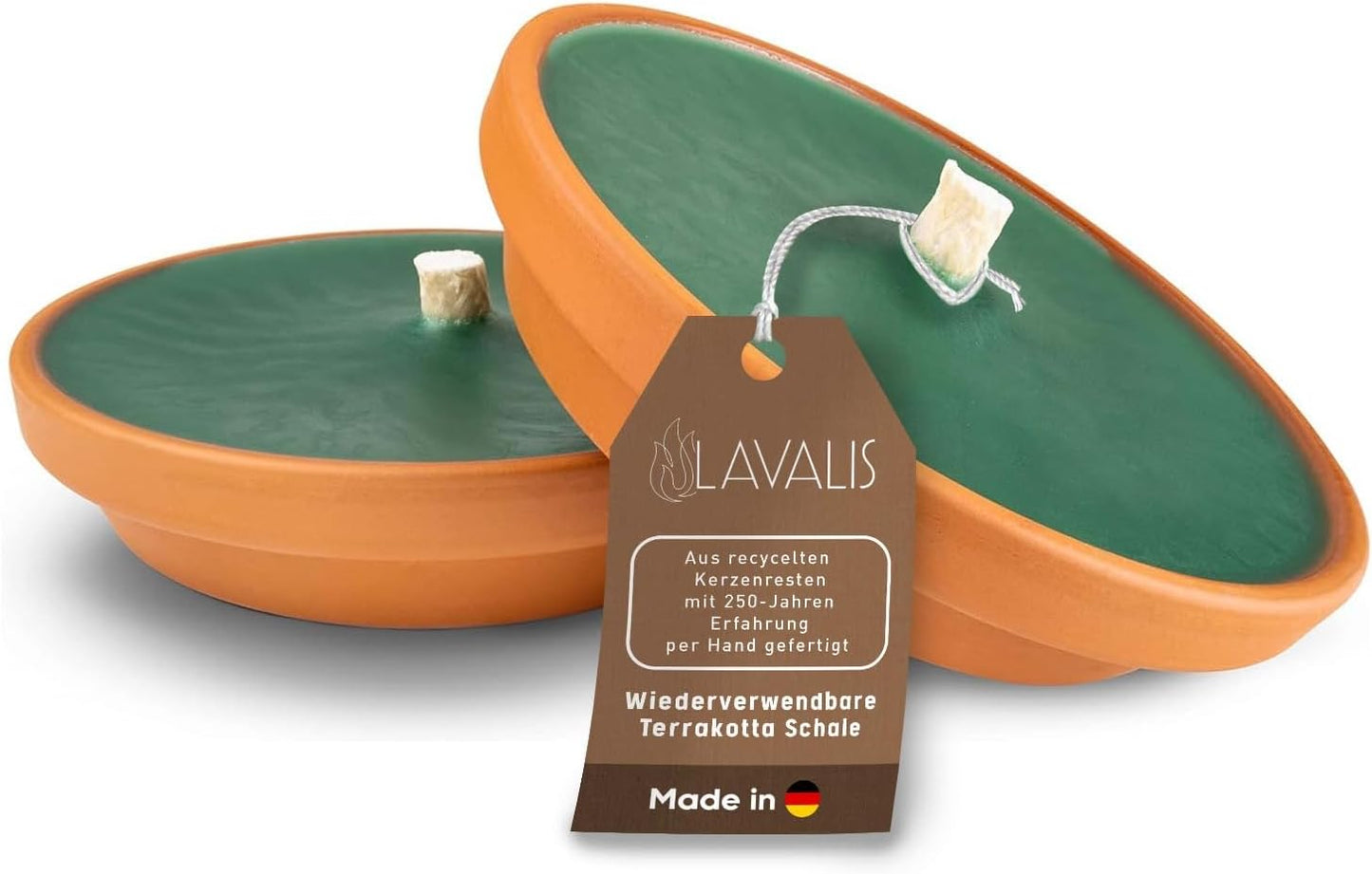 Flammschalen mit Gartenkerzen, 2x Terrakotta